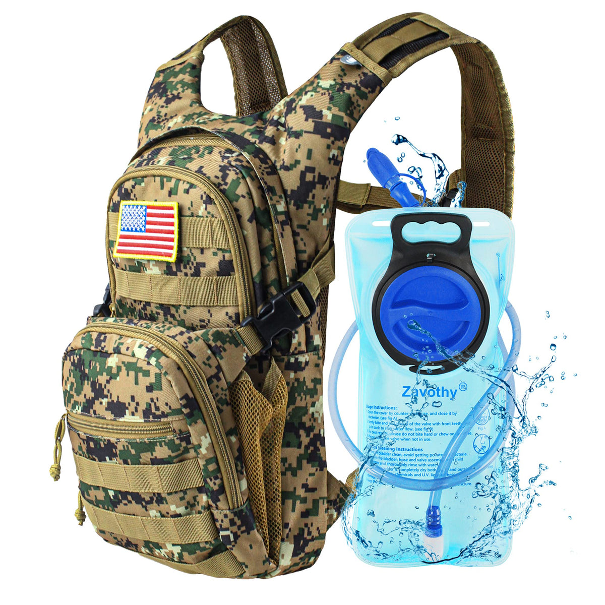 Zavothy Tactical Hydration Backpack With 2L Water Bladder For