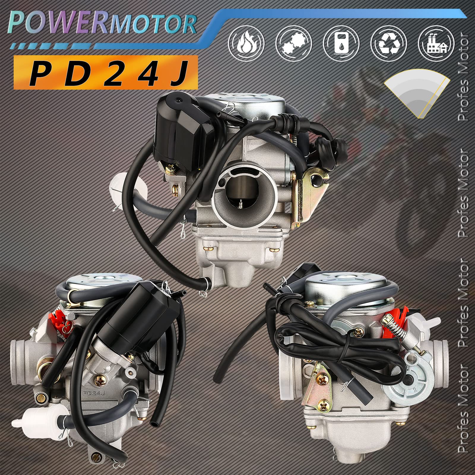 Powermotor Pd24J Carburetor For 4-Stroke Gy6 125Cc 150Cc Atv Go Karts Scooter Mopeds Qmj/Qmi157 Qmj/Qmi152 - Manifold Intake Diameter 24Mm Pd24J Carb