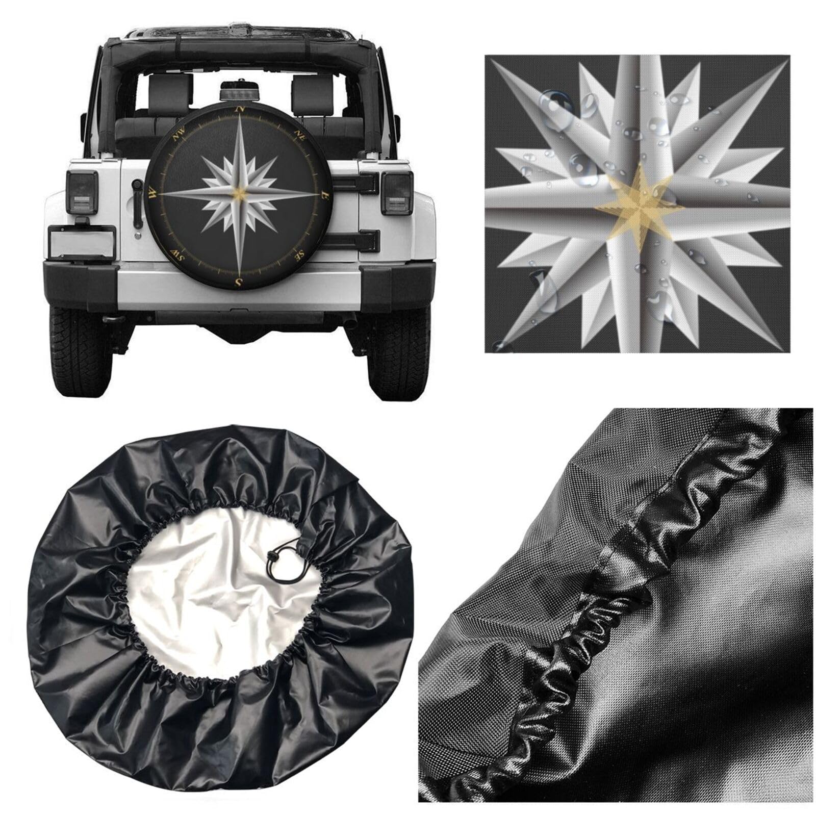 Marine Compass Nautical Spare Tire Cover Camper Tire Wheel Covers Weatherproof Wheel Tire Protector Waterproof Dust-Proof Tyre C