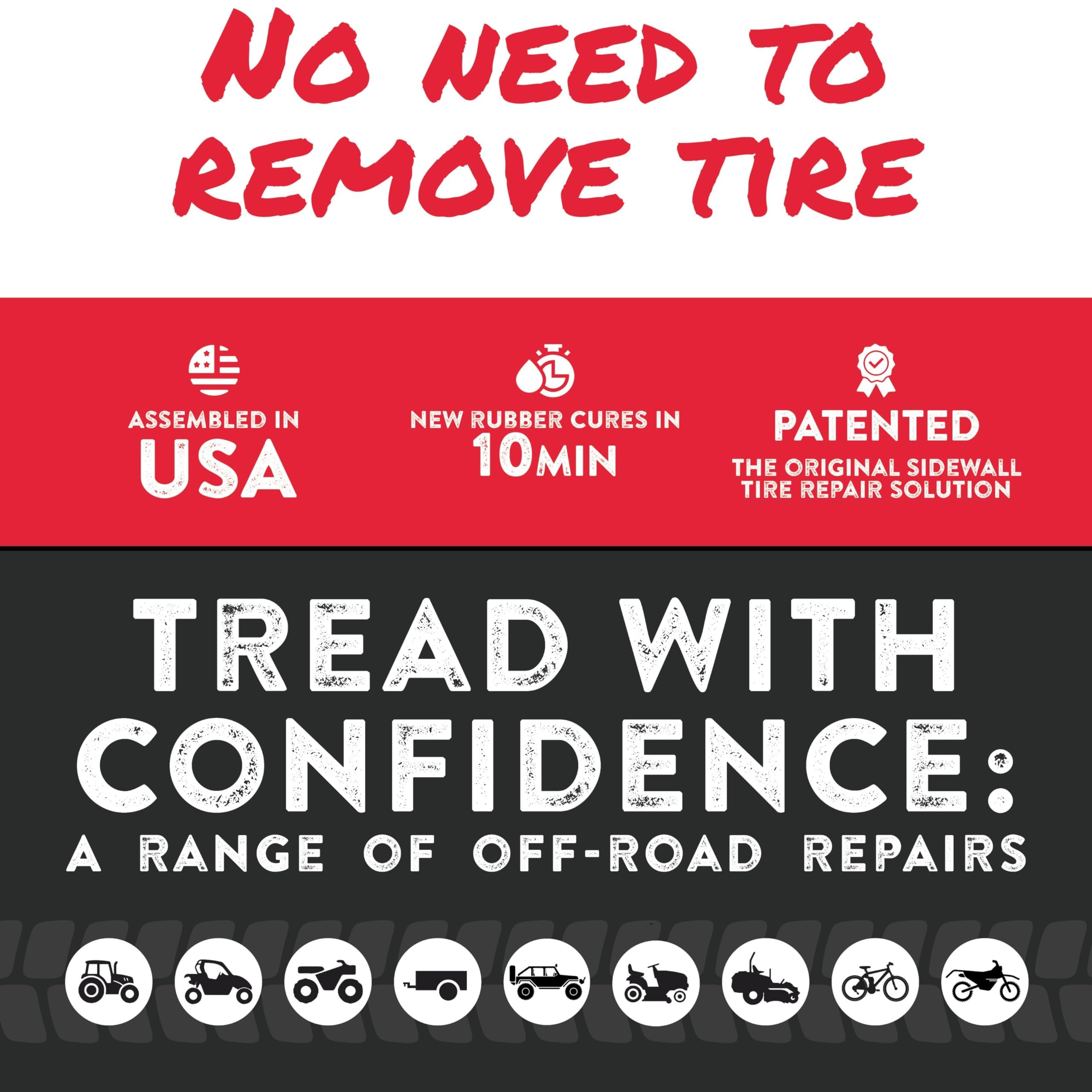 Gluetread Sxs Utv Tire Sidewall Repair Kit | Emergency Tire Repair No Need To Remove Tire | Off-Road Sidewall Tire Repair Kit |