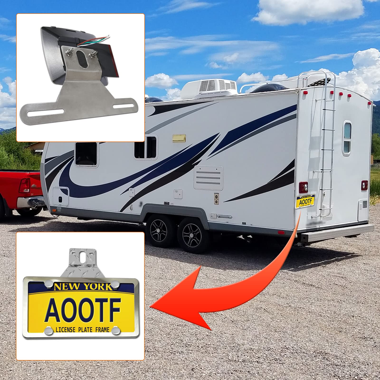 Aootf Trailer License Plate Bracket Holder- Truck/Rvs/Boats Aluminum Car Tag Frame And Stainless Steel Chrome Cover, Universal License Plate Light Mounting Kit With Screw Cap