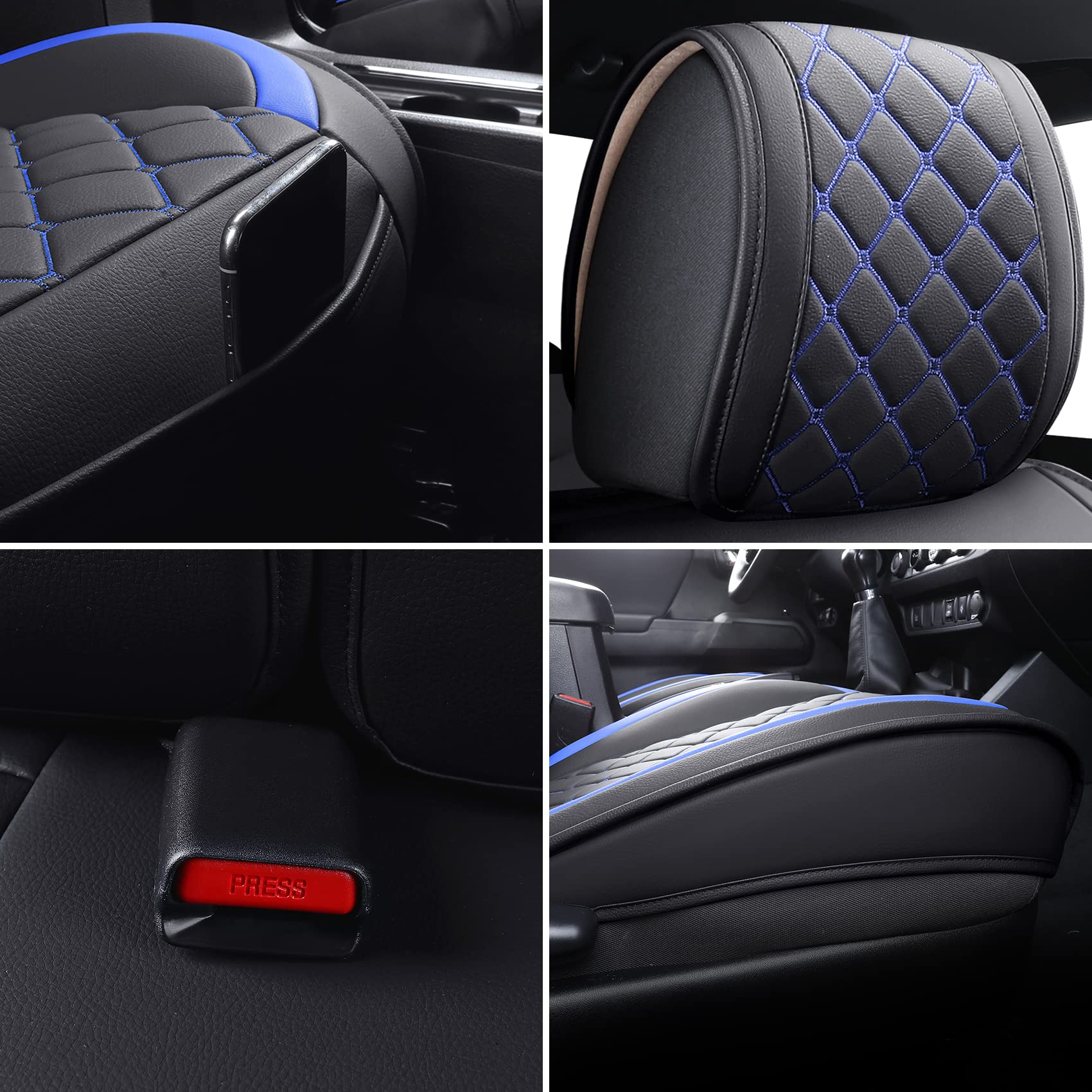 Tomatoman Tacoma Seat Covers Customized For 2005-2023 Nightshade Extended Sr V6 Pickup Truck, Waterproof Faux Leather Cushions(Full Set, Black-Blue)