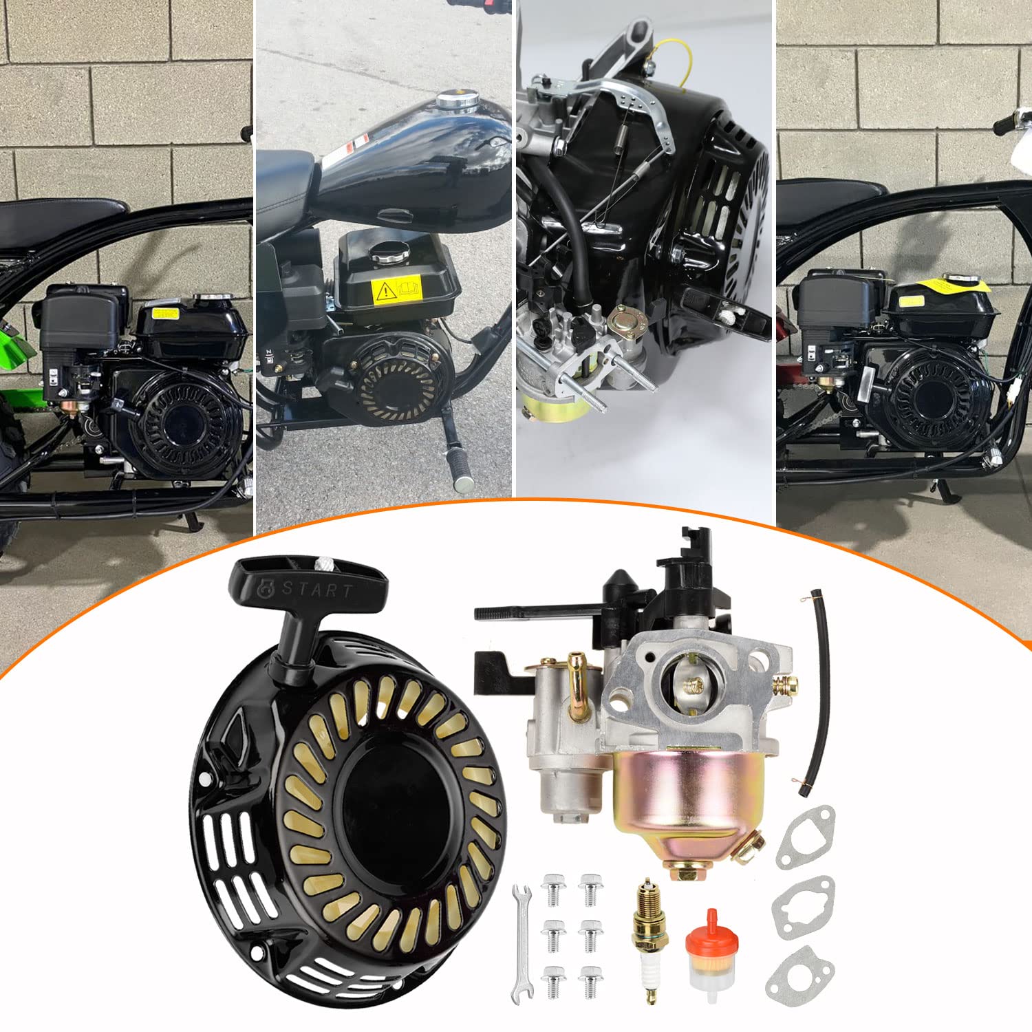 Fvrito Pull Recoil Starter Carburetor Carb For Predator 212Cc 196Cc 6.5Hp Baja Massimo Mb165 Mb200 Coleman Ct200U Trail Bt200X Mini Bike Hummerhead 80T Trailmaster Mid Xrs Xrx Motovox Kt196 Go Kart