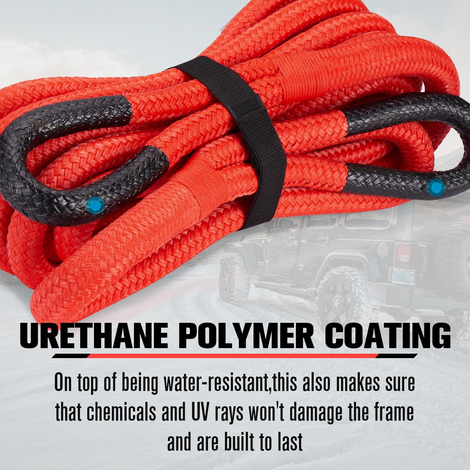 FIERYRED Kinetic Recovery Rope Kit - 7/8" x 20FT Heavy Duty Nylon Tow Rope with 2 Soft Shackles, Red, Model FY-TR2-RED-KIT