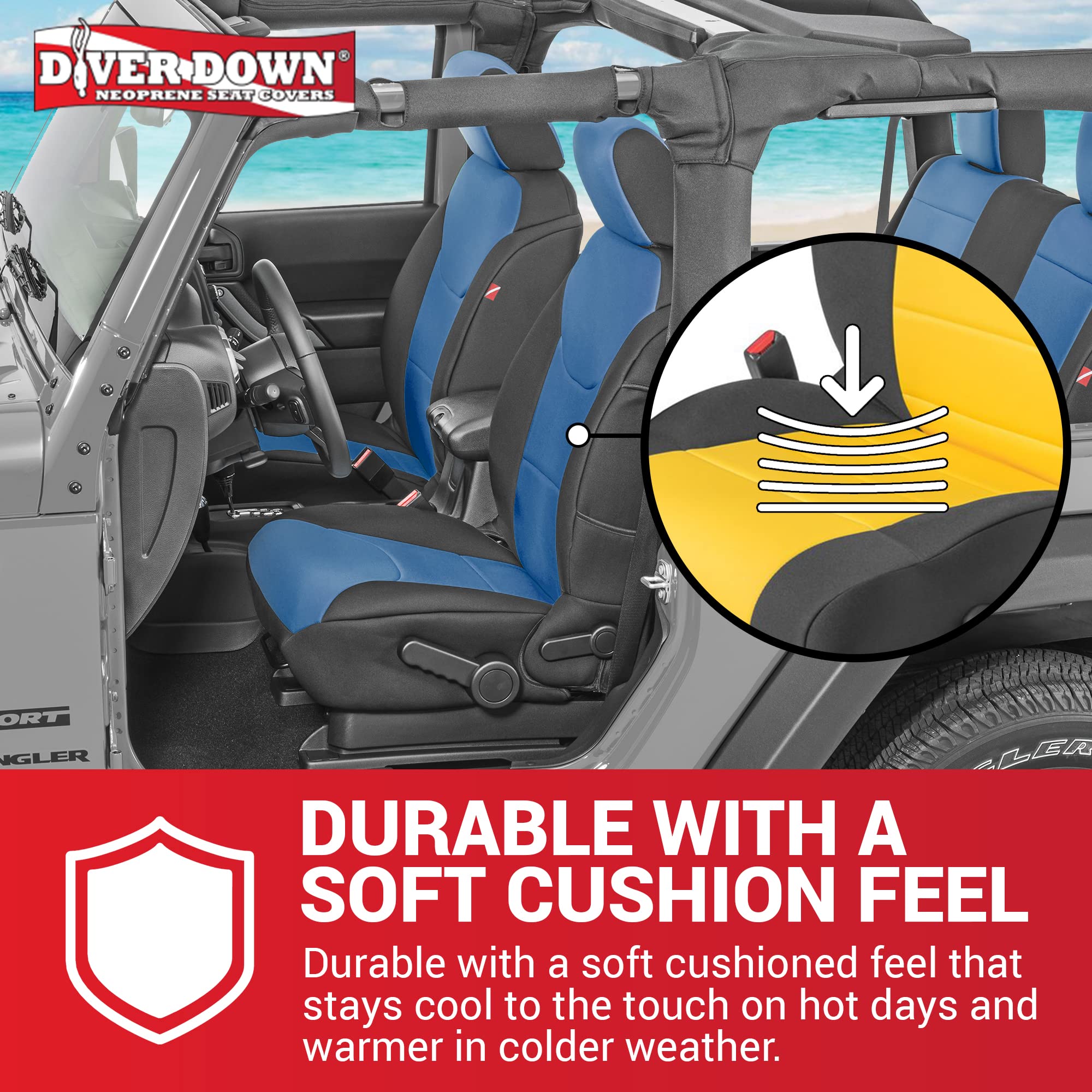 Diver Down Neoprene Seat Cover Set - Fits Jeep Jk 2007-2018 Wrangler - Front And Back Seat Set - Waterproof Custom Fit Seat Cove