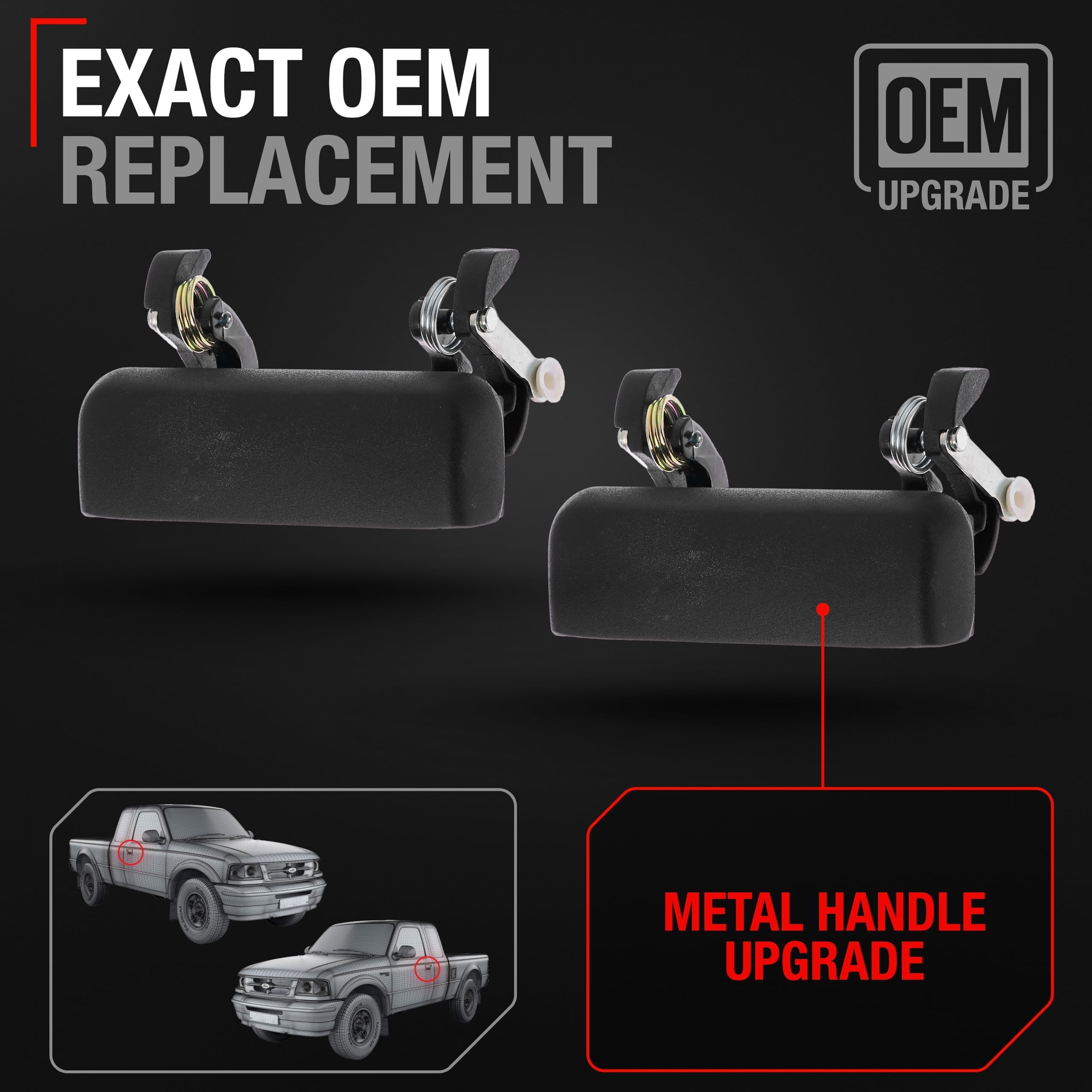 T1A Exterior Front Driver & Passenger Door Handle, Upgraded Metal - Compatible With 1993-2000 Ford Ranger, 94-00 Mazda B2300 B25