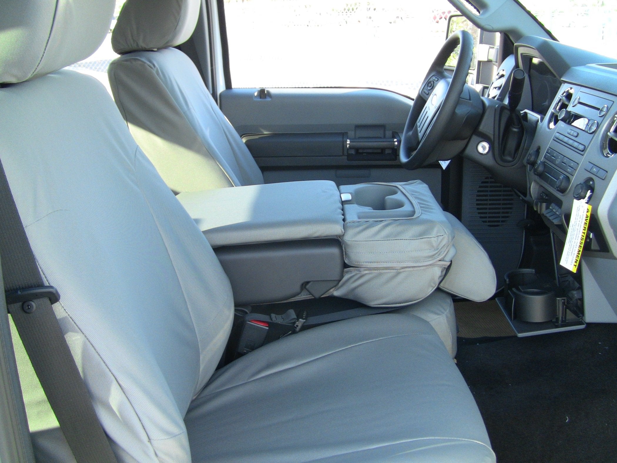 2011-2014 Ford F150-F550 Exact Fit Seat Covers Front 40/20/40 Split Seat with Opening Center Console and Integrated Center Seat Belt.