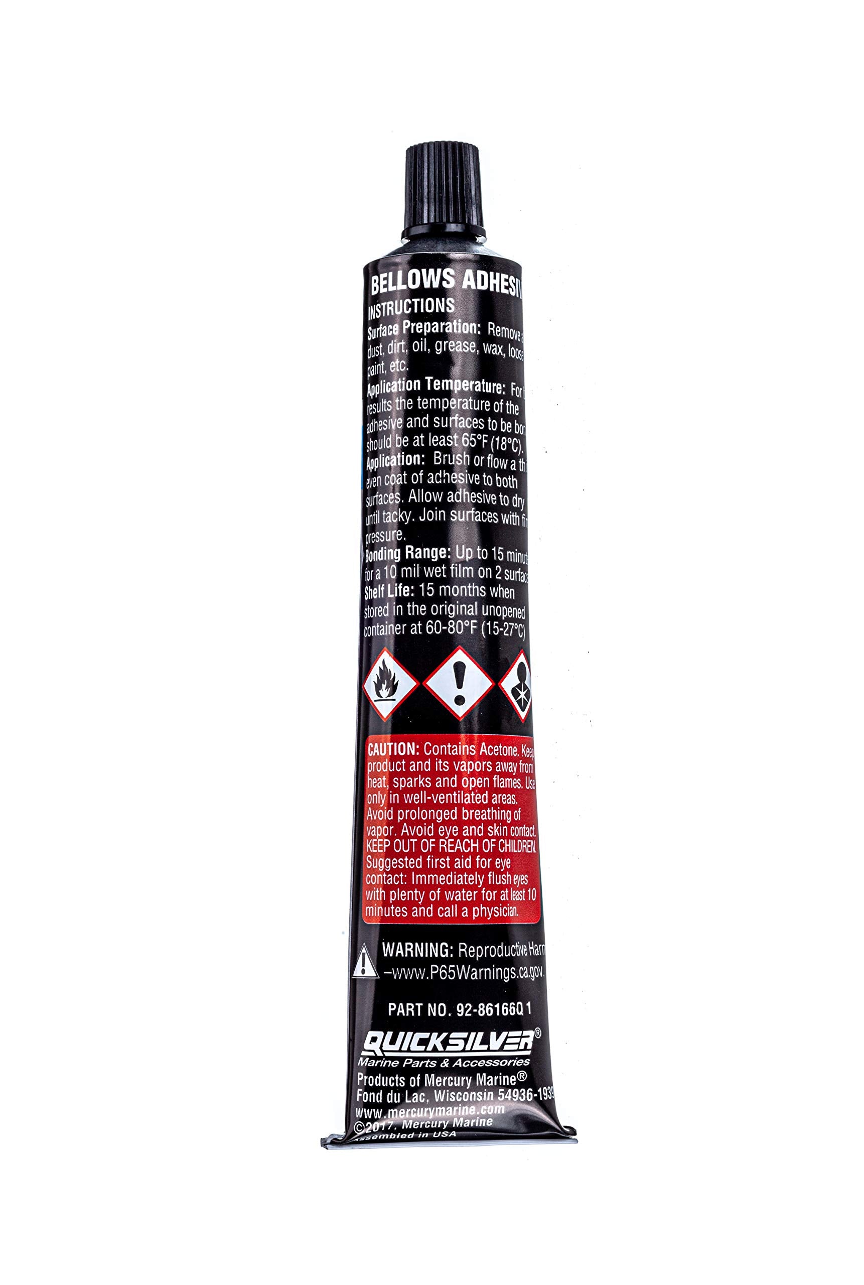 Quicksilver 86166Q1 Bellows Adhesive – Resistant To Oil, Grease, Gasoline And Water – 1.5 Oz Tube