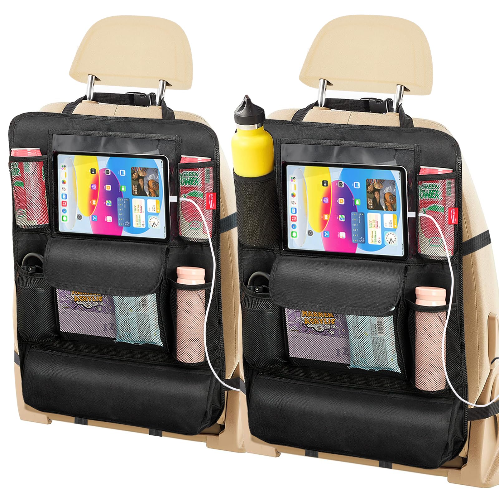 JUCAINHI Car Seat Organizer with 13 in Tablet Holder, Waterproof Back Seat Protector, Kick Mats with 9 Storage Pockets, Interior
