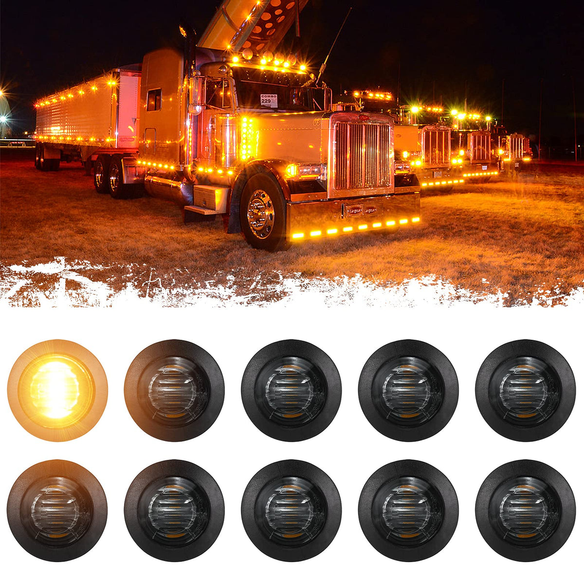 Pseqt 3/4'' Round Led Side Marker Lights Clearance Turn Signal Indicators Bullet Grommet Light Waterproof For Trailer Truck Car 