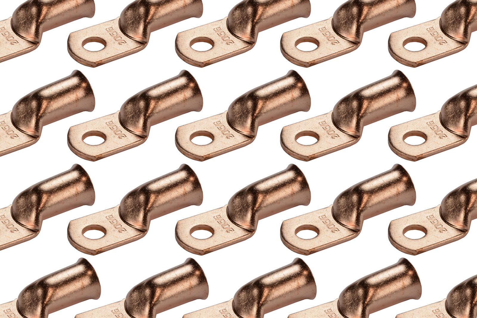 Temco 50 Pack Bare Copper Welding Battery Cable Ends, Lugs Terminal 2/0 Awg 5/16'' Hole (6 Awg To 1/0 Awg Options Available)