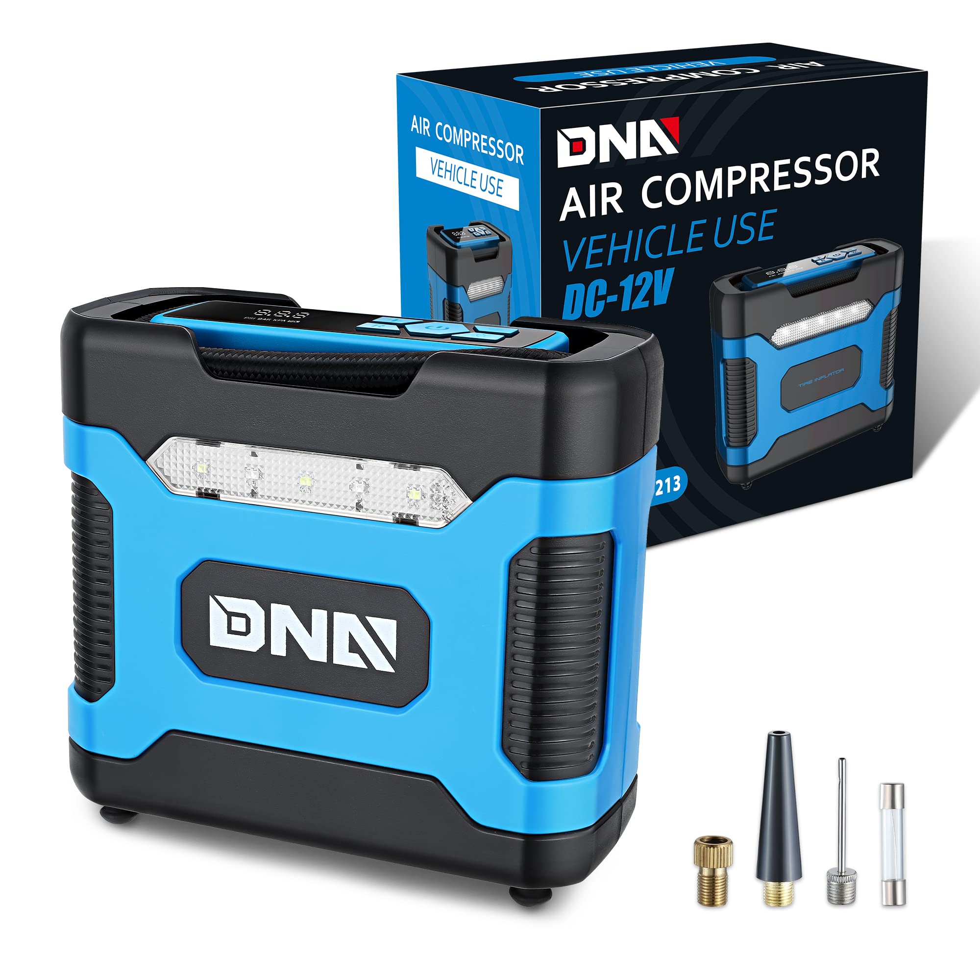 Dna Motoring Tools-00213 Blue 12V Dc Digital Tire Inflator Portable Air Compressor With Pressure Gauge For Cars, Bicycles, Motor