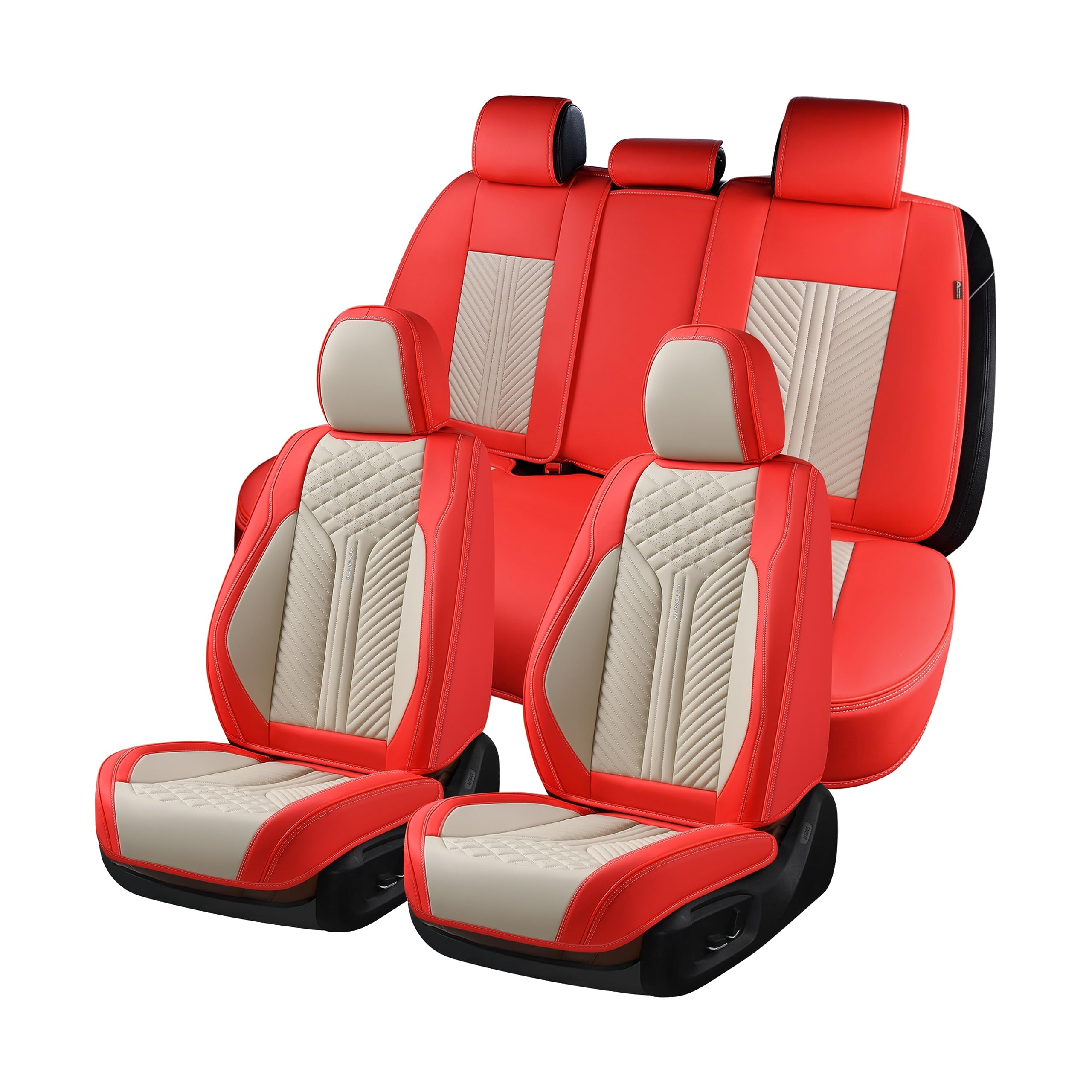 Coverado Leather Car Seat Covers Full Set, 5 Seats Seat Covers For Cars, Waterproof Car Seat Cushions, Front And Rear Seat Prote