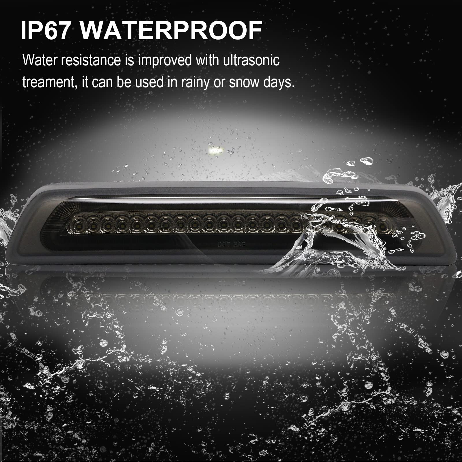 R&F Auto F1 Style Strobe Led Smoked Lens Third Brake Light Replacement For Tundra 2007-2021 Roof Cargo Light Pickup Trucks Chmsl Center High Mount Stop Lamp, Replace Oem# 81570-0C050, 81570-0C051