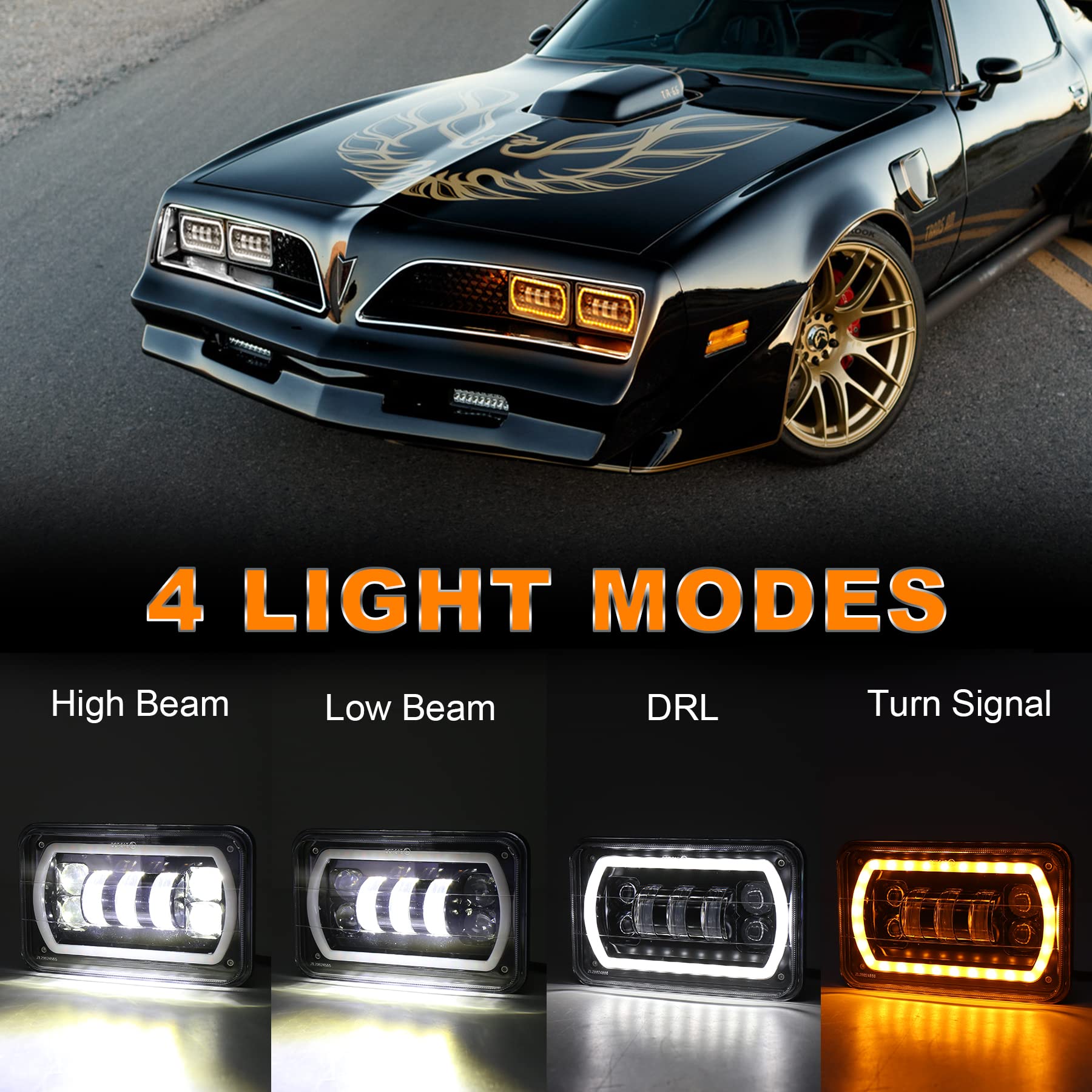 MOVOTOR Off Road 4x6 Led Headlights with White/Yellow Halo Seal Beam H4651 H4656 H6545 H4668 Replacement Headlamp for Ford Kenworth Peterbilt Semi Truck