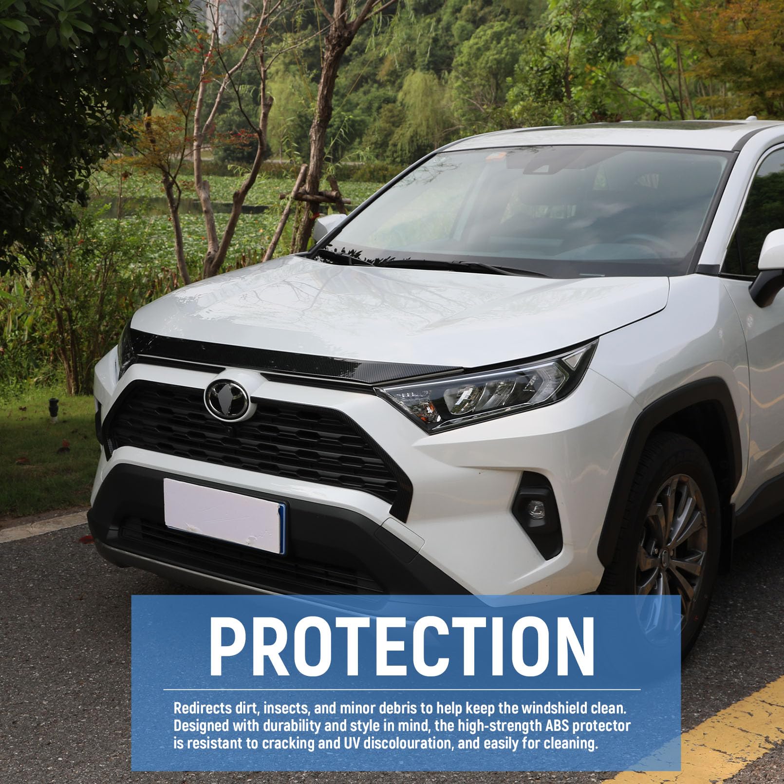 Birbenben for 2019-2025 Toyota RAV 4 Hood Air Deflector, Carbon Fiber Front Hood Bonnet Cover Trim, Hood Protector Bug Shields,