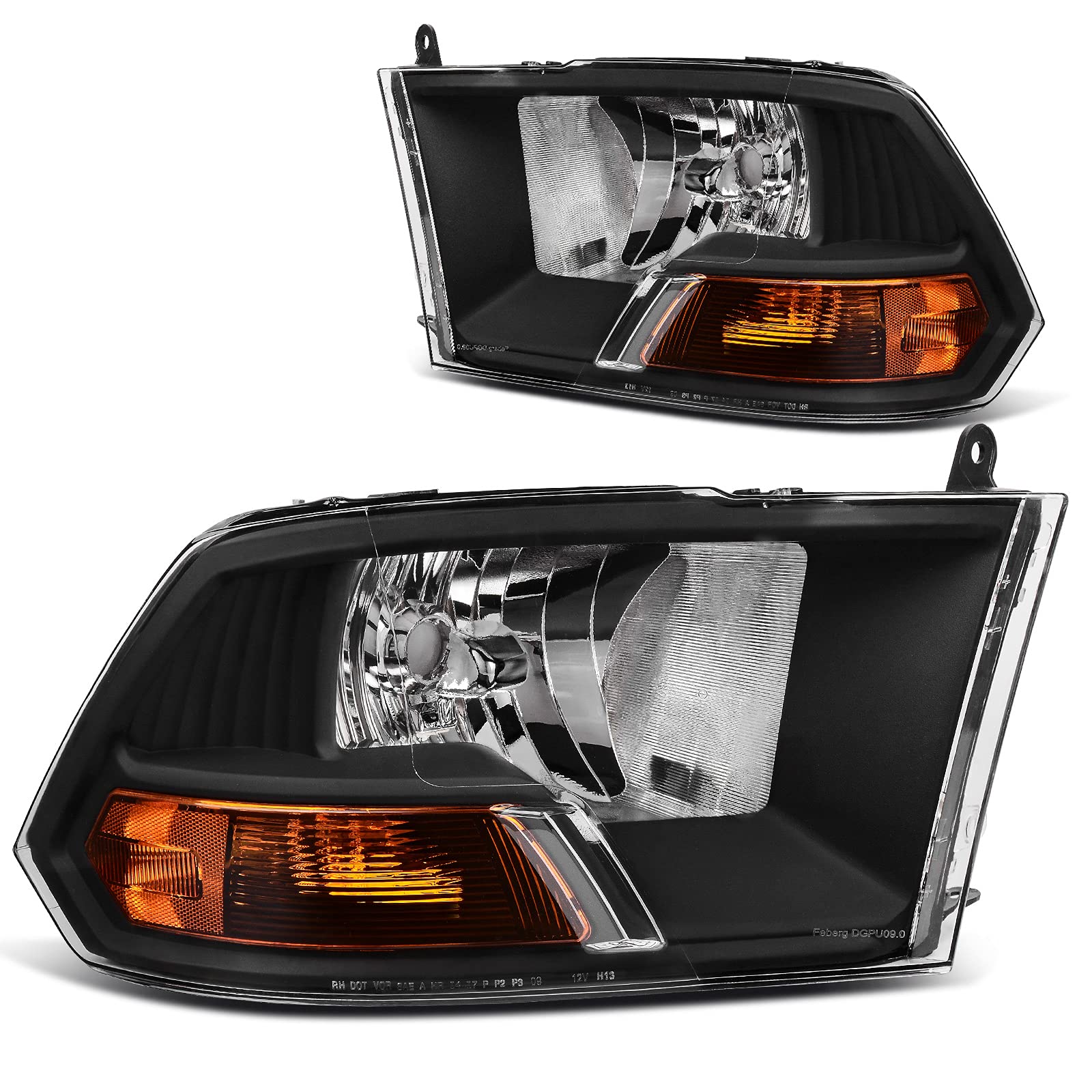 Dwvo Headlight Assembly Compatible With 09 10 11 12 Dodge Ram 1500 2500 3500 Pickup Replacement Headlamp Black Housing Headlamp