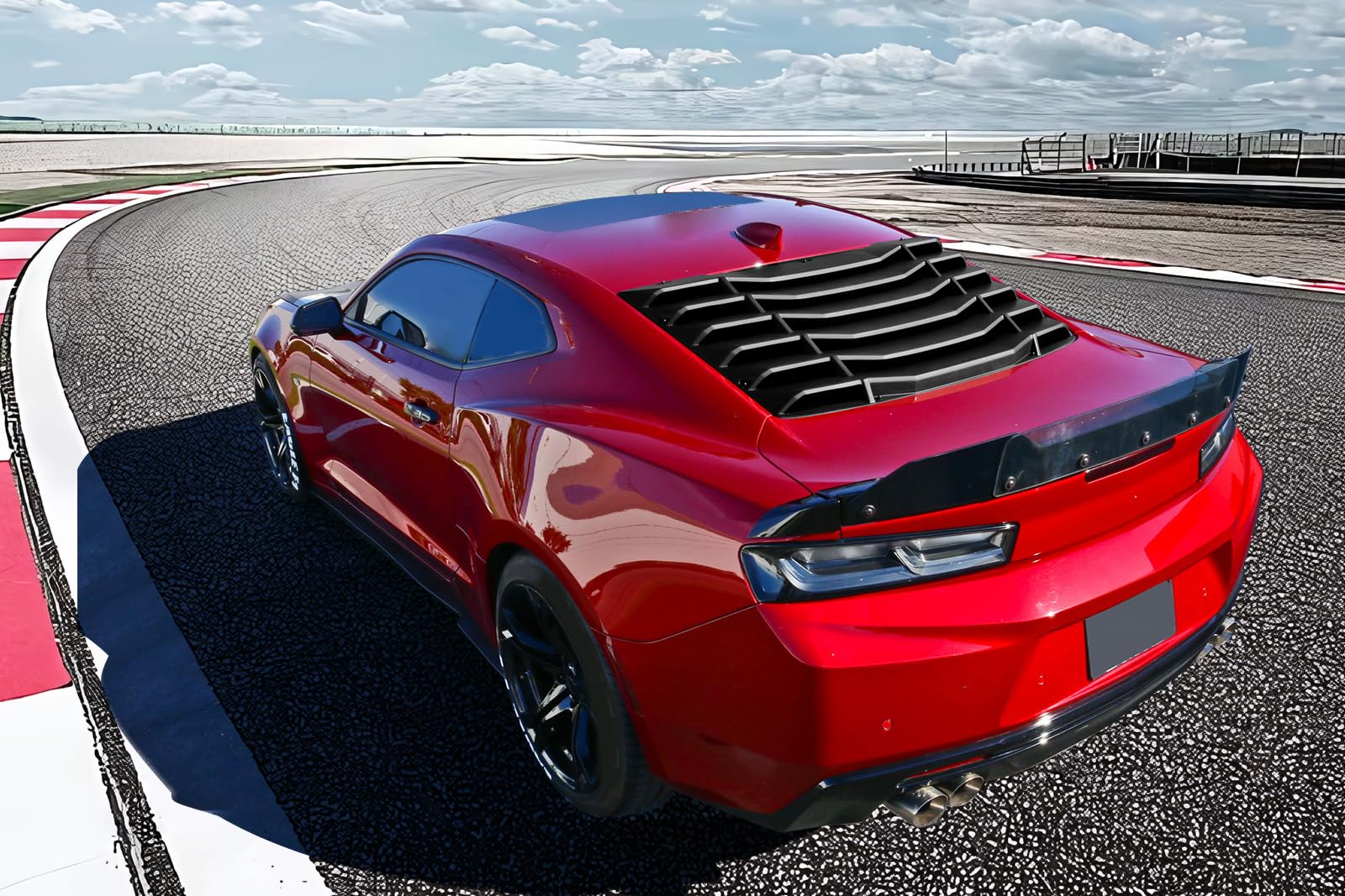 Ikon Motorsports Rear Window Louver Compatible With 2016-2024 Chevy Camaro Coupe 2-Door, Ikon Style Abs Gloss Black Back Windshield Sun Shade Cover Vent