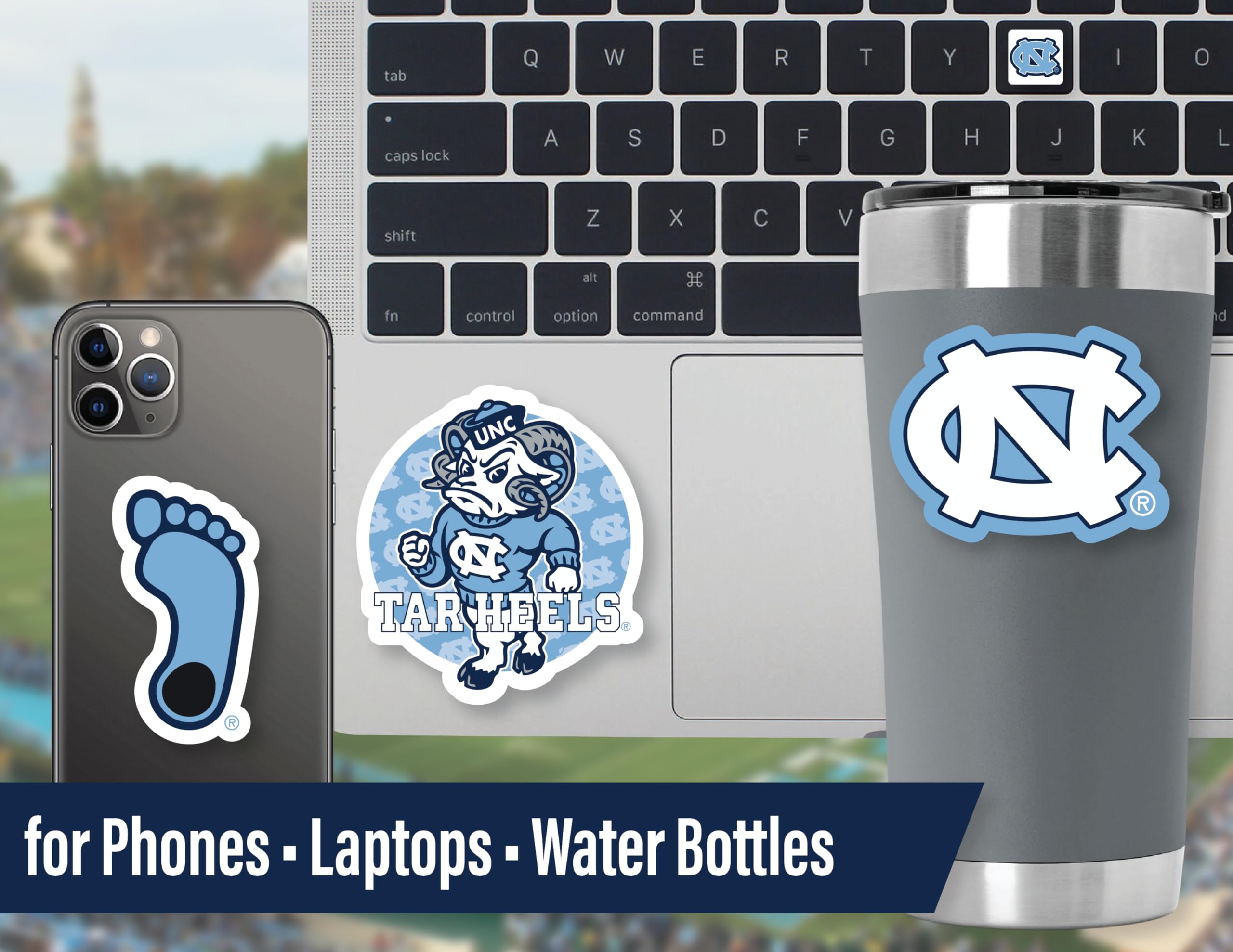 North Carolina Tar Heels Stickers (14 Pcs) 2 Large 5'' For Car Windows 10 Medium 2.5'' For Water Bottles Laptops Phones 2 Mini D