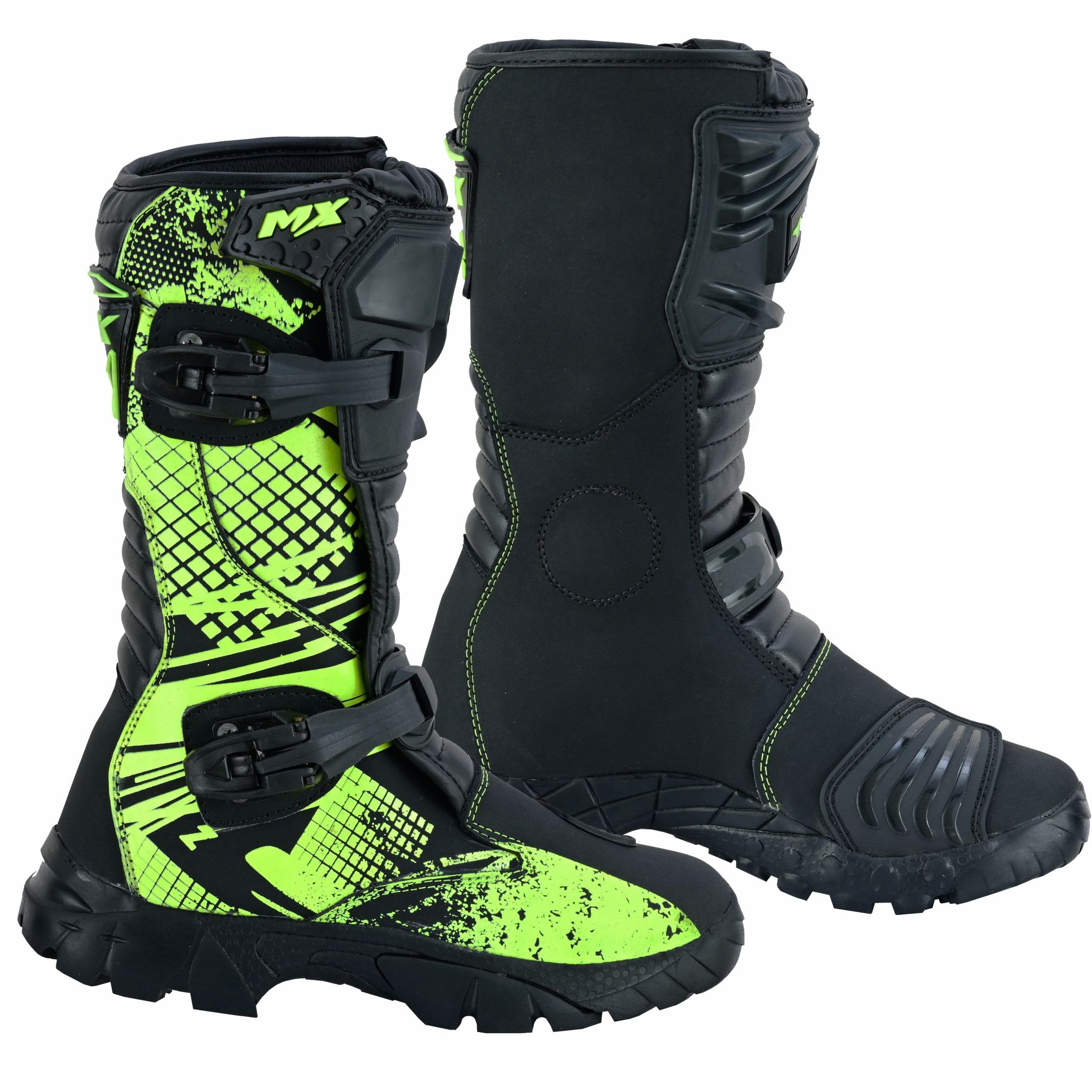 PROFIRST Motorcycle kids boots Motorbike Waterproof shoes Motorcross Dirt Blike Riding Biker Boots for kids (Green, USA2)