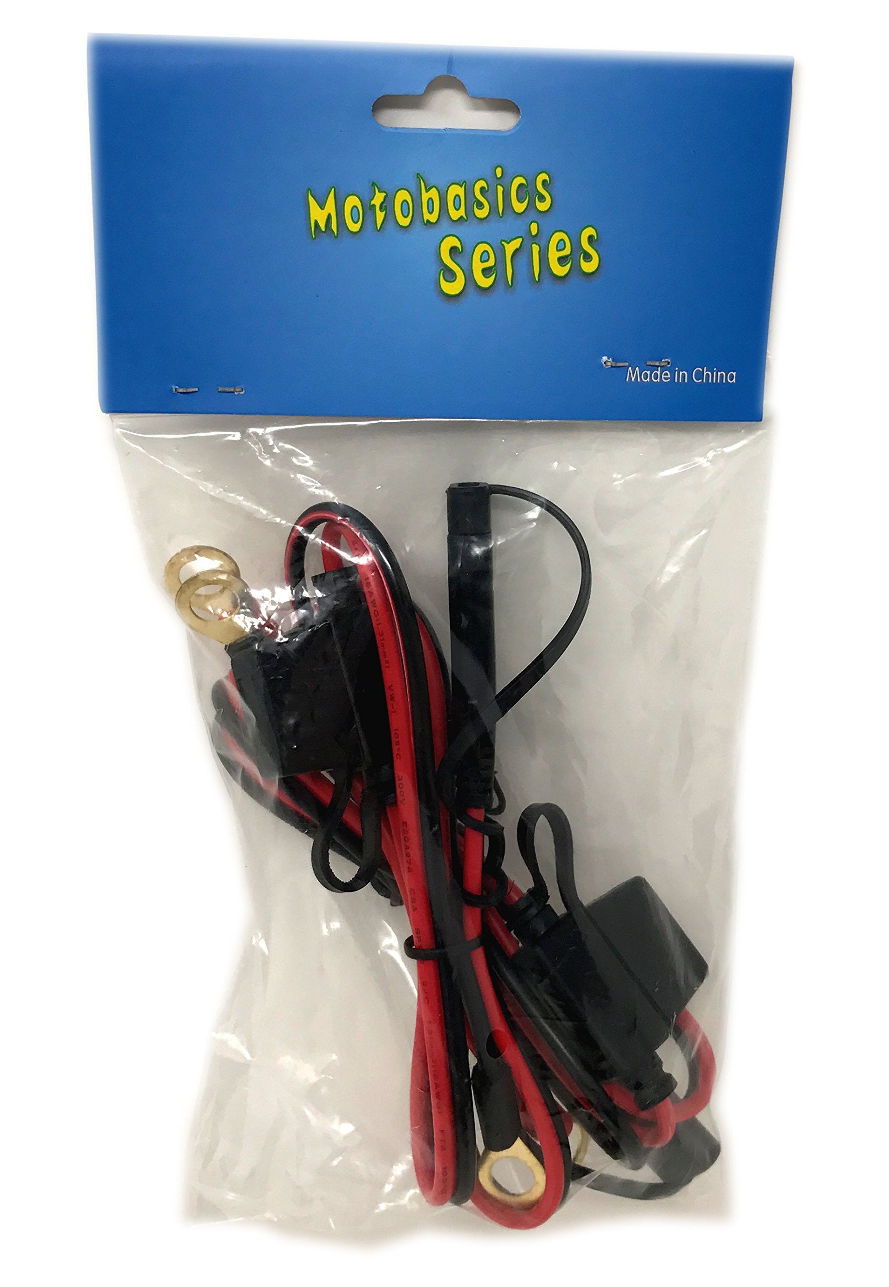 Tetra-Teknica MotoBasics Series RHS-01 12V Ring Terminal Harness with Black Fused 2-Pin Quick Disconnect Plug, 2 Feet, 16 Gauge