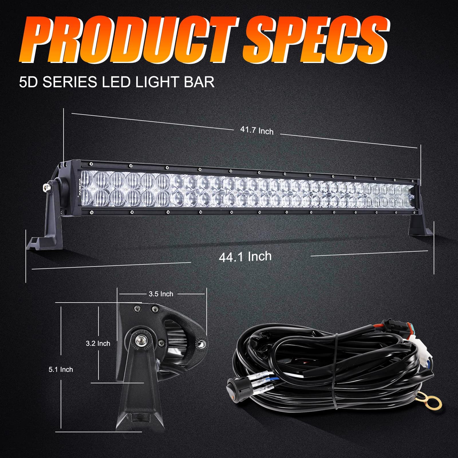 Auxbeam 42'' Led Light Bar 240W Spot Flood Combo Off Road Lights Driving Lights Led Work Lights 5D Lens With Wiring Harness For