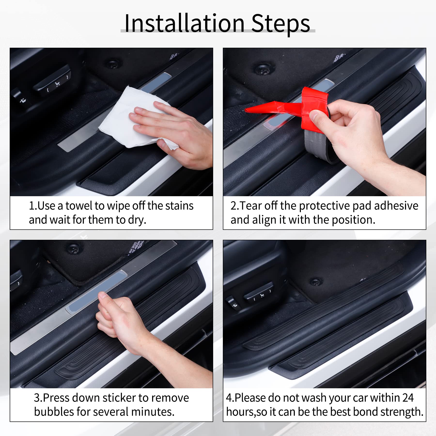 Singaro Car Door Threshold Protection, 4Pcs Door Edge Step Dust Shield Cover, Door Width 23.6X2.36Inch Car/Suv Universal Rubber Scratch Resistant Exterior Accessories (Black)