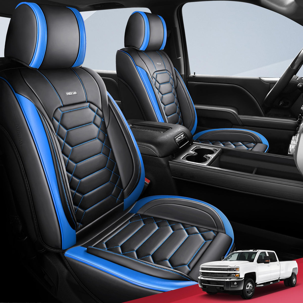FREESOO Silverado 2014-2018 Faux Leather Full Set Seat Covers, Fit for Chevy Silverado GMC Sierra 1500 2500 3500 Crew Cab Waterp