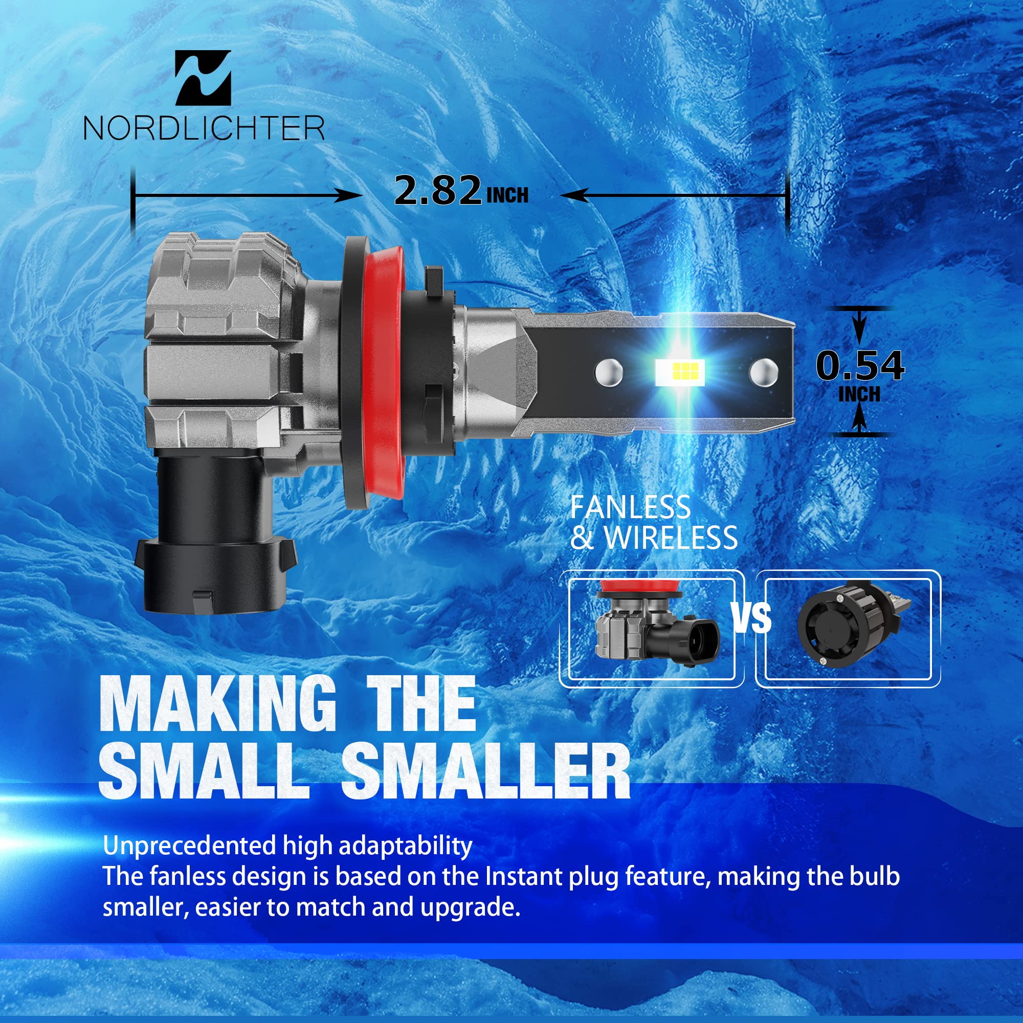 N Nordlichter H11 Bulbs, H11 Fog Light 300% Brightness 1:1 Mini Size 6500K Xenon White Fanless Wireless Bulbs For Car (Pack Of 2