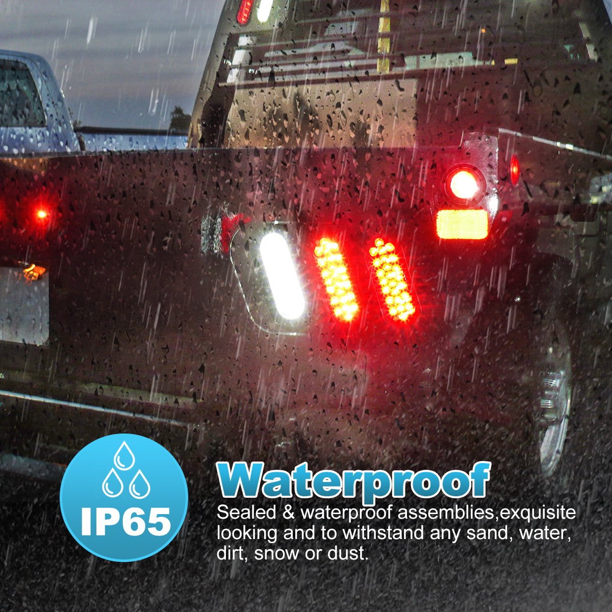 Partsam 2X Oval Clear Lens White Stop Turn Tail Backup Reverse Fog Lights Lamps Rubber Flush Mount 6'' 24 Led For Truck Trailer