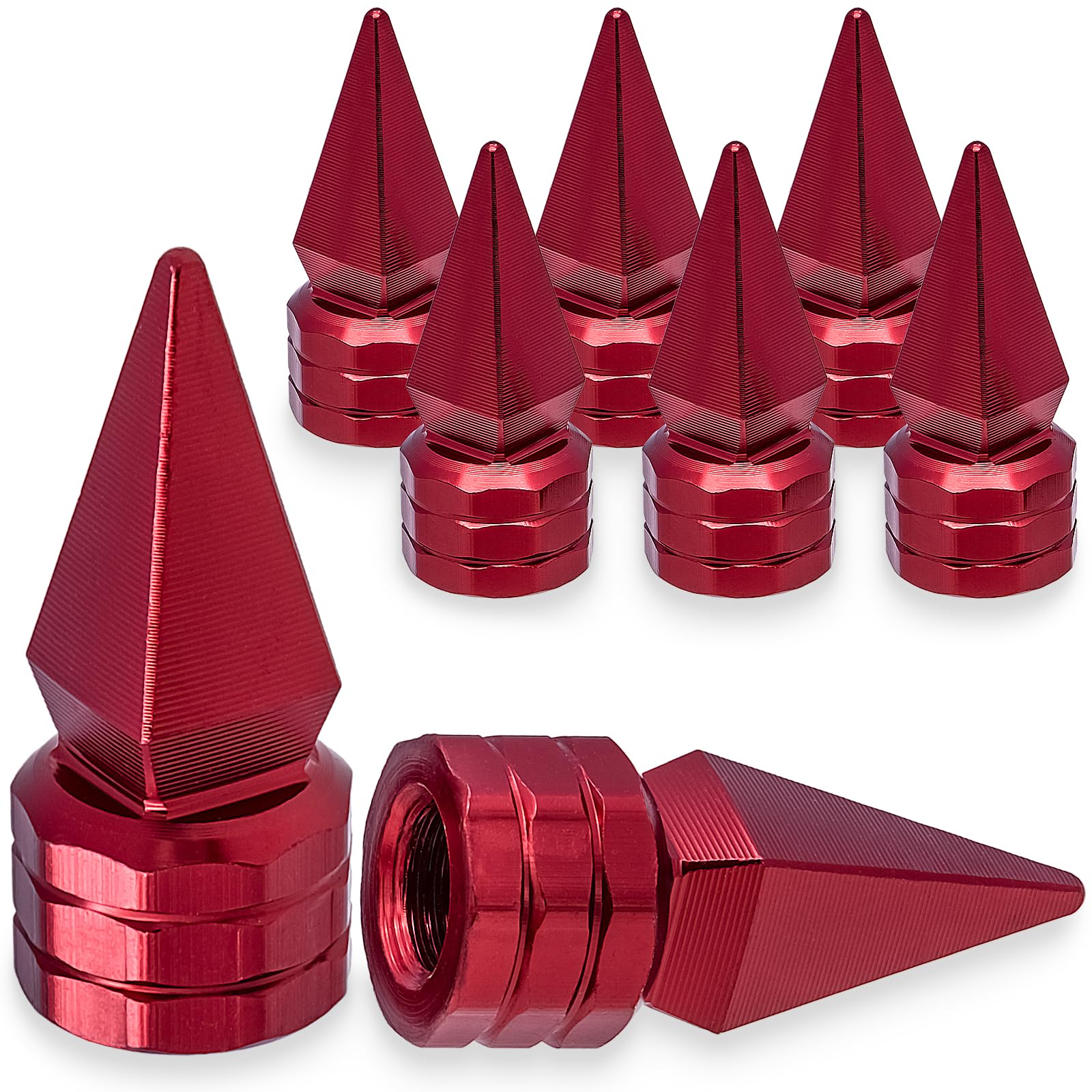 Meajoo 8Pcs Spiked Shape Tire Valve Stem Caps, Aluminum Alloy Spike Wheel Tire Valve Stem, Universal Dustproof Waterproof Air Ca