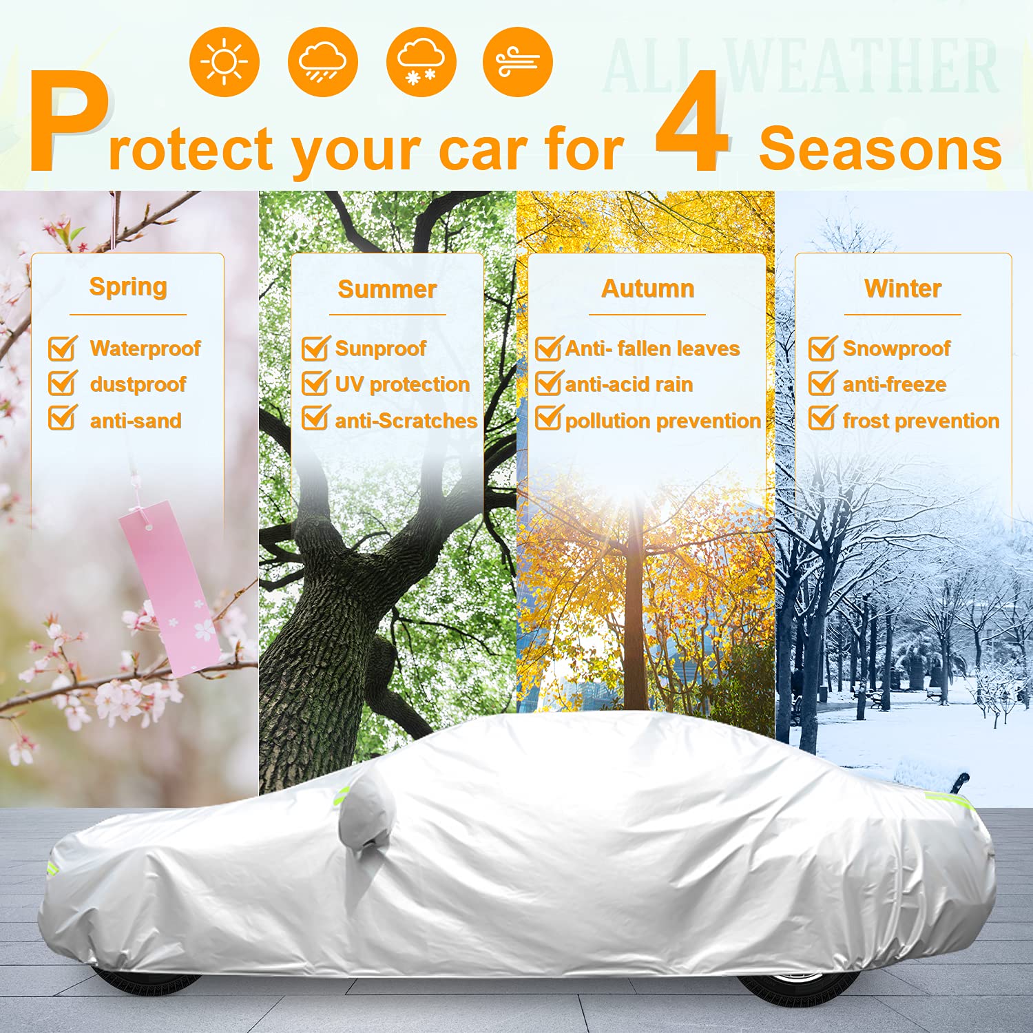 Gordita Car Cover Outdoor Full Exterior Covers Sedan Sun Uv Rain Snow Wind Protection Car Cover Universal Fit For Sedan (Length