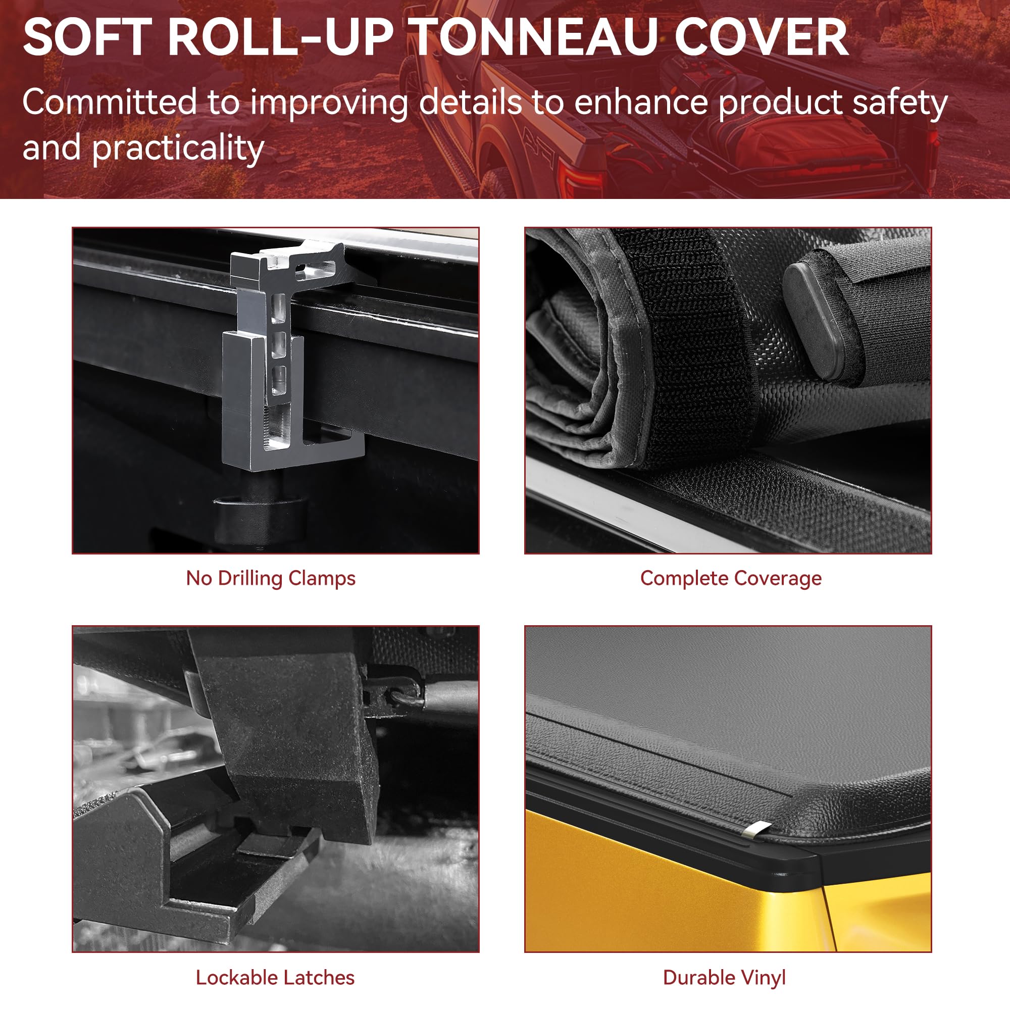 Yitamotor Soft Roll Up Truck Bed Tonneau Cover Compatible With 2003-2024 Dodge Ram 2500 3500, Fleetside 8 Ft Bed Without Rambox