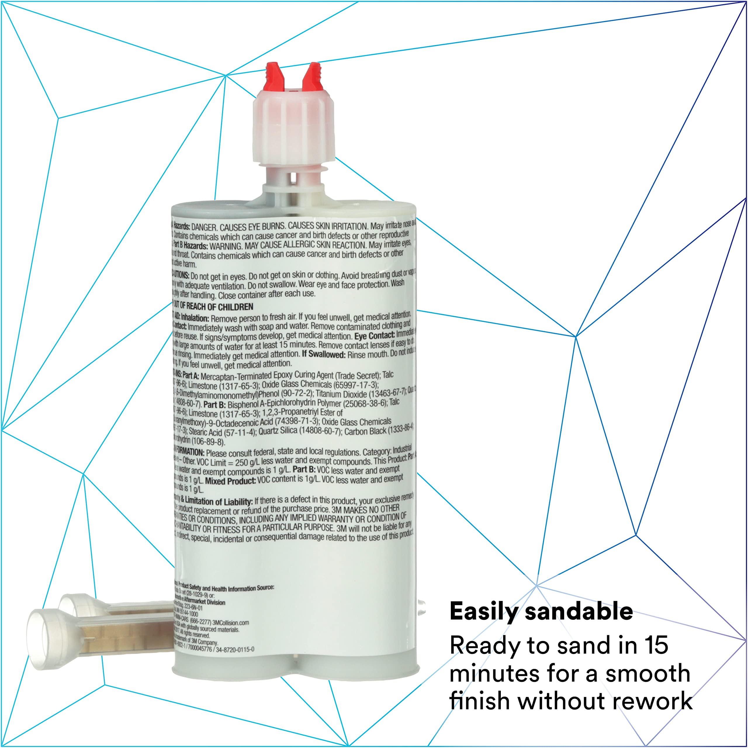 3M Ez Sand Multi Purpose Repair Material, 05887, Ready-To-Use, Two-Part Epoxy Finishing Adhesive, 200 Ml/6.75 Fl Oz Cartridge