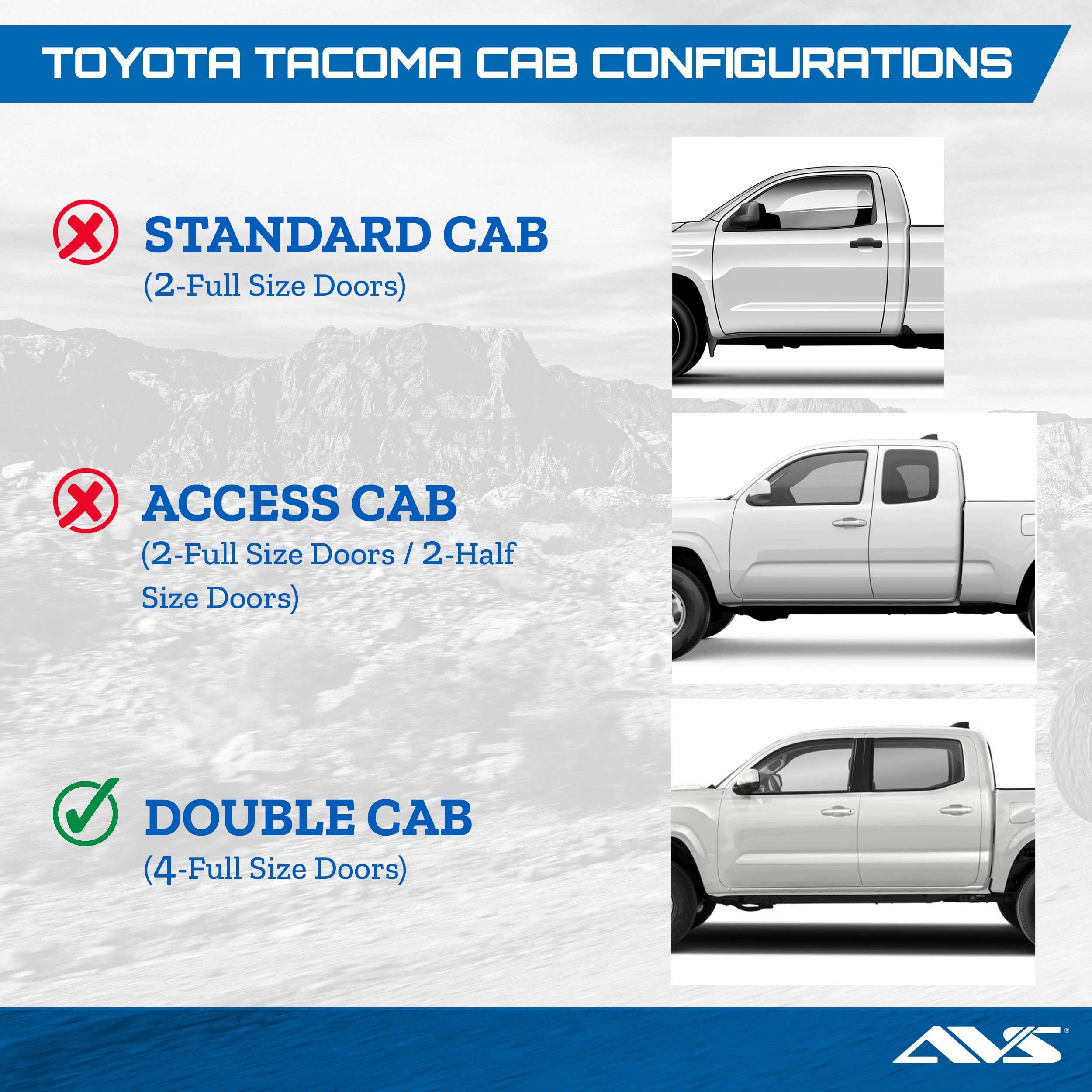 Auto Ventshade [Avs] Low Profile Rain Guards For 2016-2023 Toyota Tacoma, Double Cab, 4 Pcs. | Window Vent Visors - Matte Black