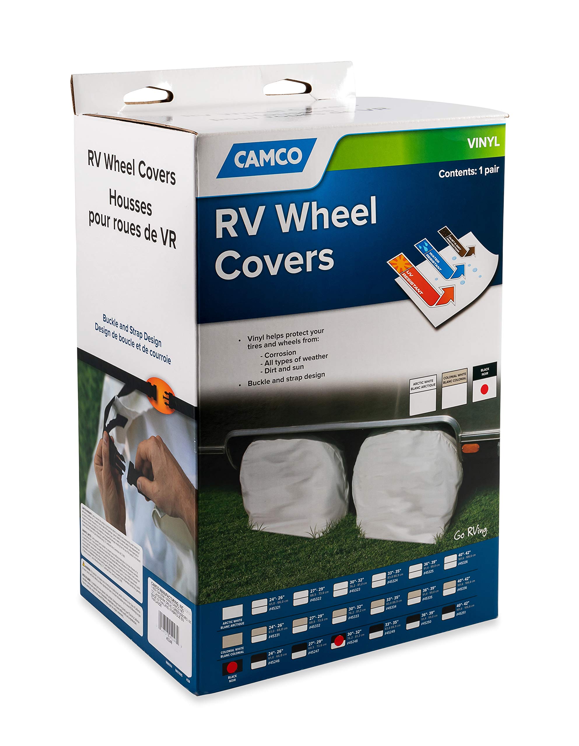 Camco 45248 Black 30 Inches - 32 Inches Vinyl Wheel And Tire Protector, (Pack Of 2)