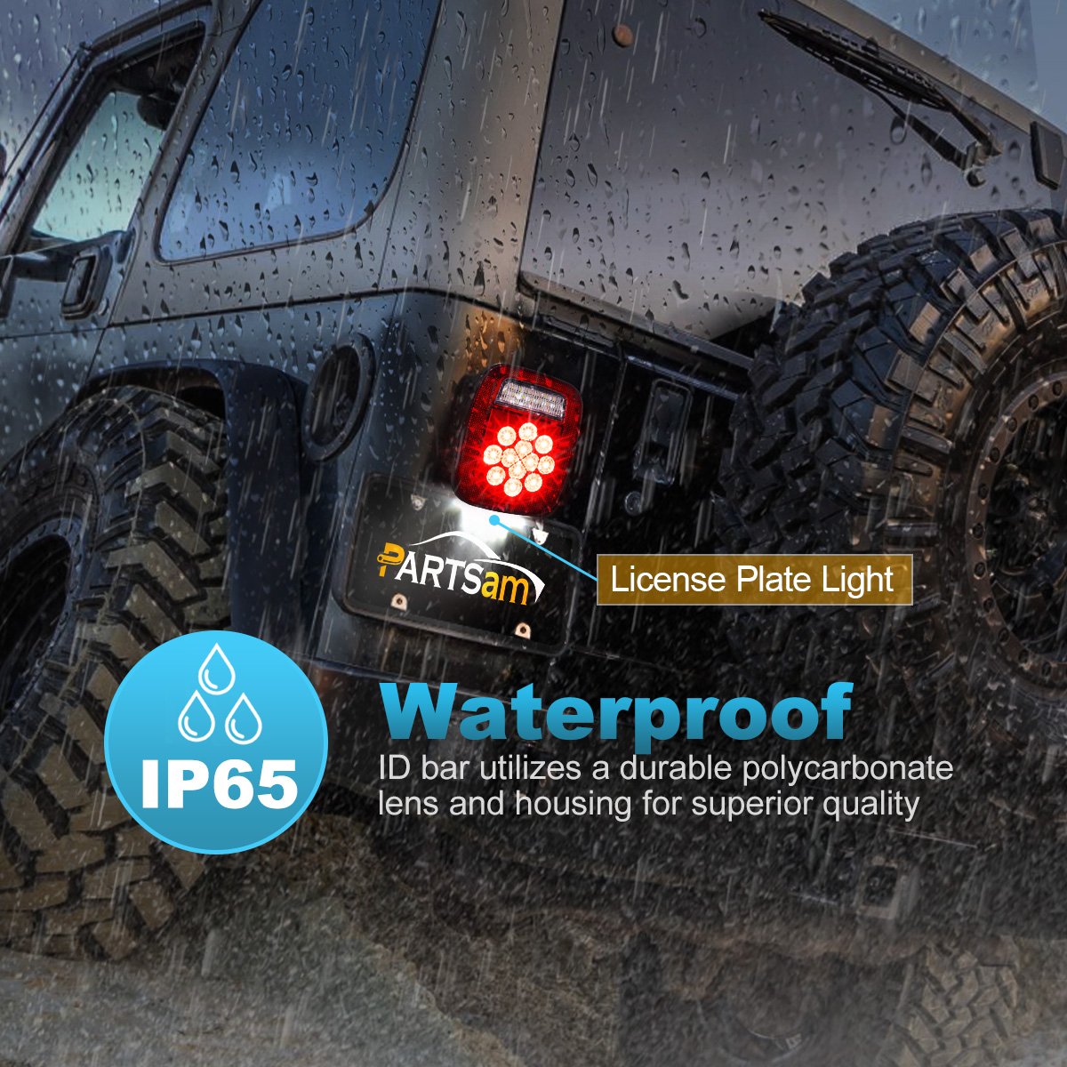 Partsam 2X Red/White 39 Led Stop Turn Tail Stud Lights Replacement For Jeep Cj Yj Jk Truck Trailer Boat Rv, Hardwired