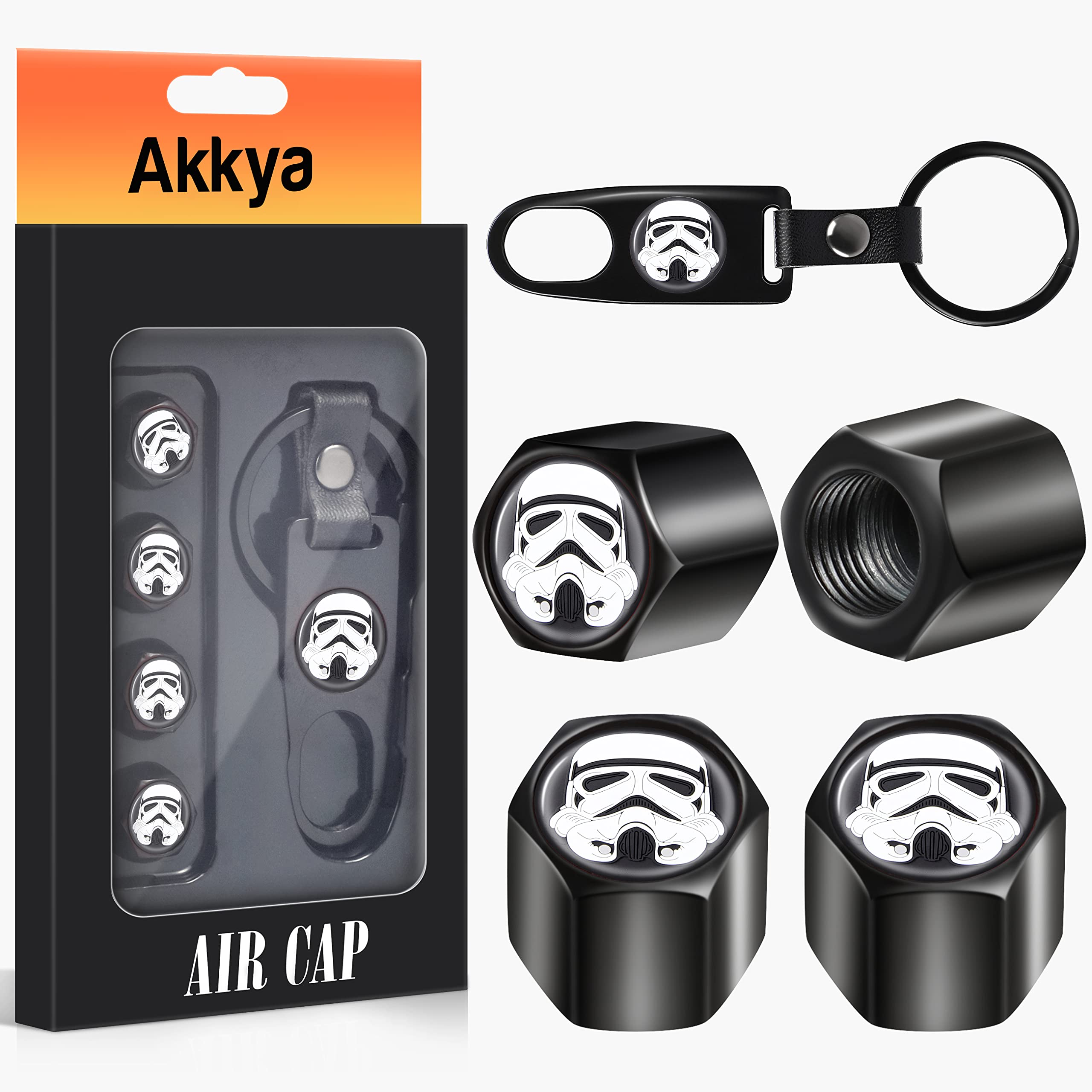 Akkya Tire Valve Stem Caps Cover For Car Bike Bicycle Motorcycles Tractors Mountain Bikes Trucks Cool Character Black Metal Chro