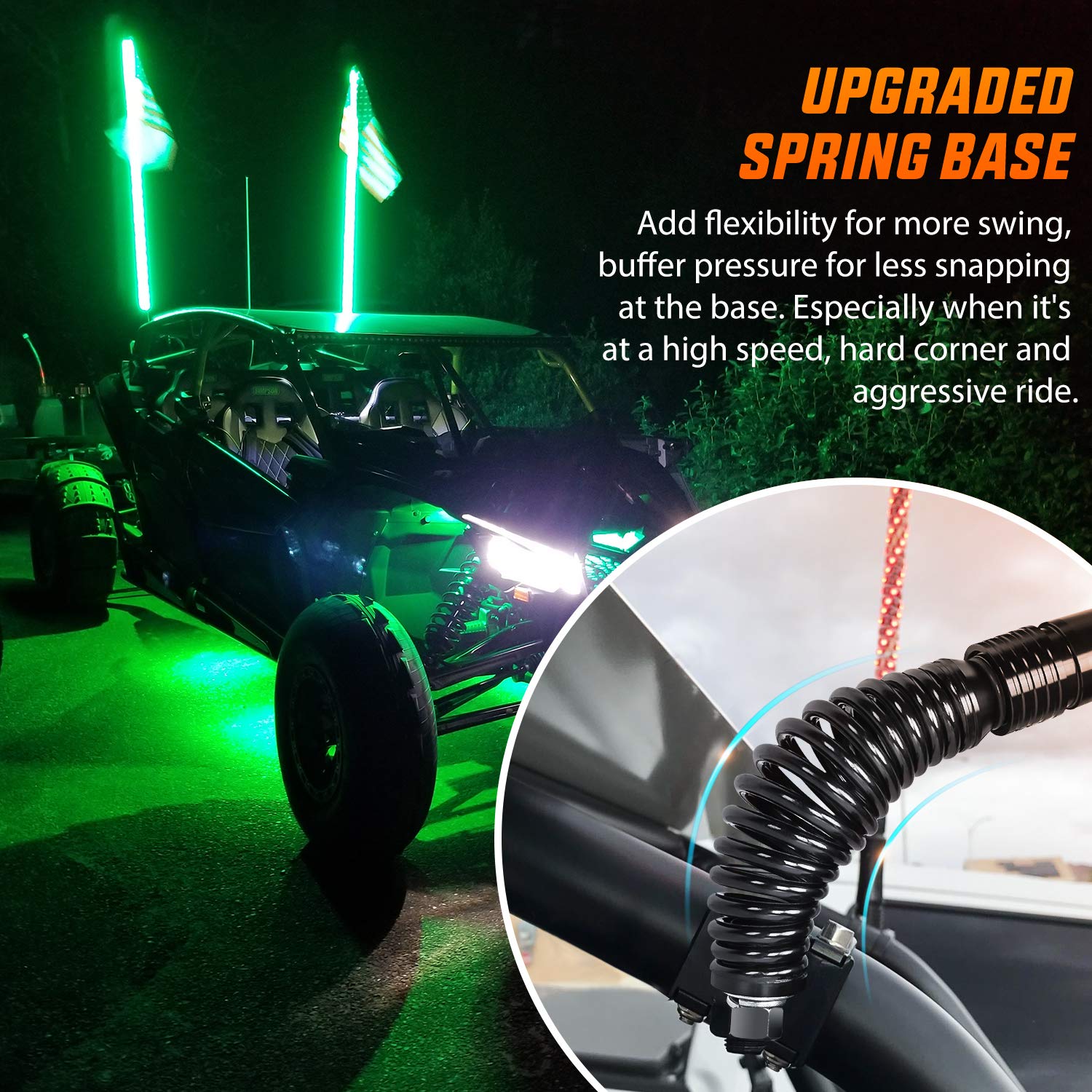 Nilight 2PCS 5FT Spiral RGB Led Whip Light with Spring Base Chasing Light RF Remote Control Lighted Antenna Whips for Can-Am ATV