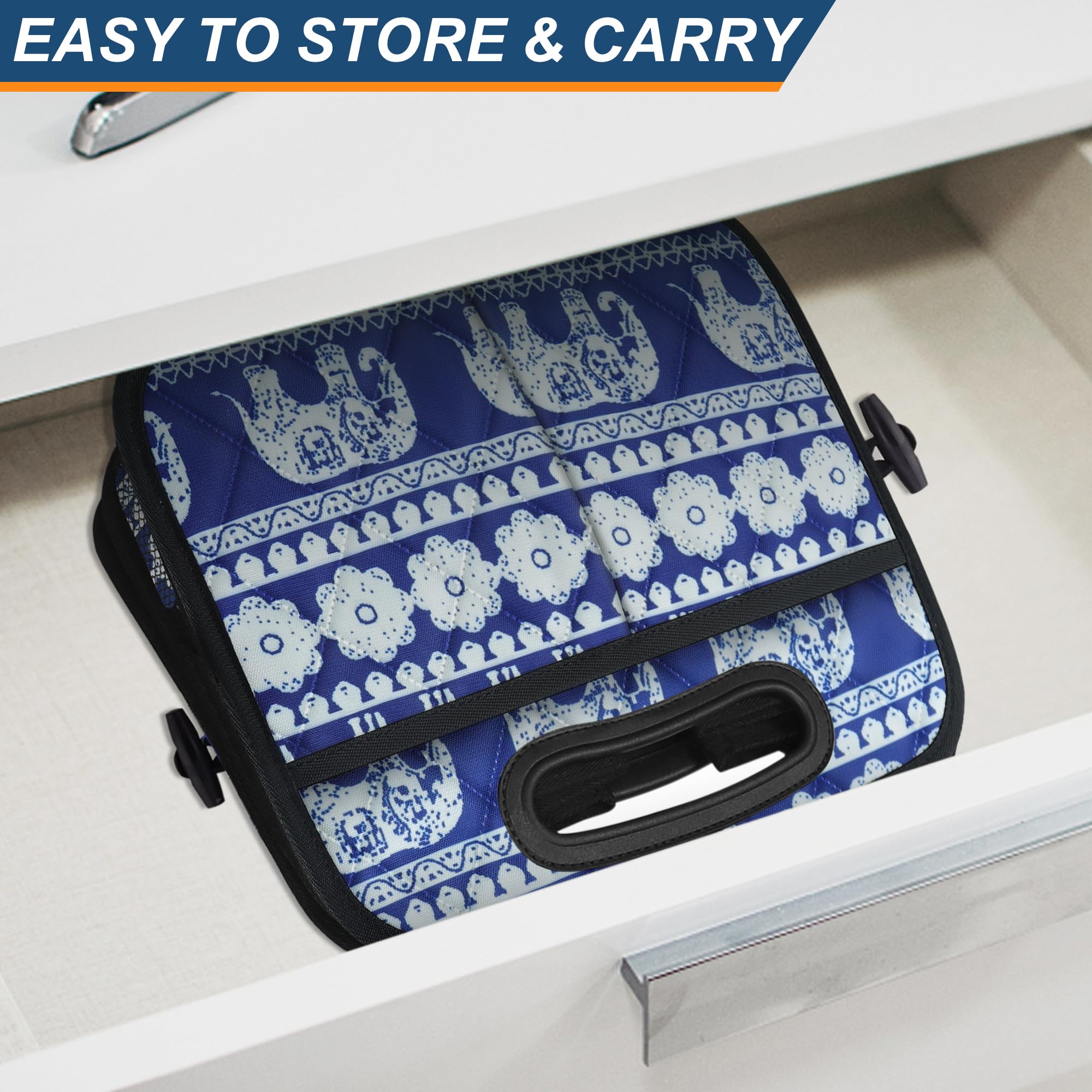 Deosk Collapsible Car Organizer with 6 Pockets, 50L Multi-Compartment Trunk Organizer, Accessories for Women/Men - Blue Elephant