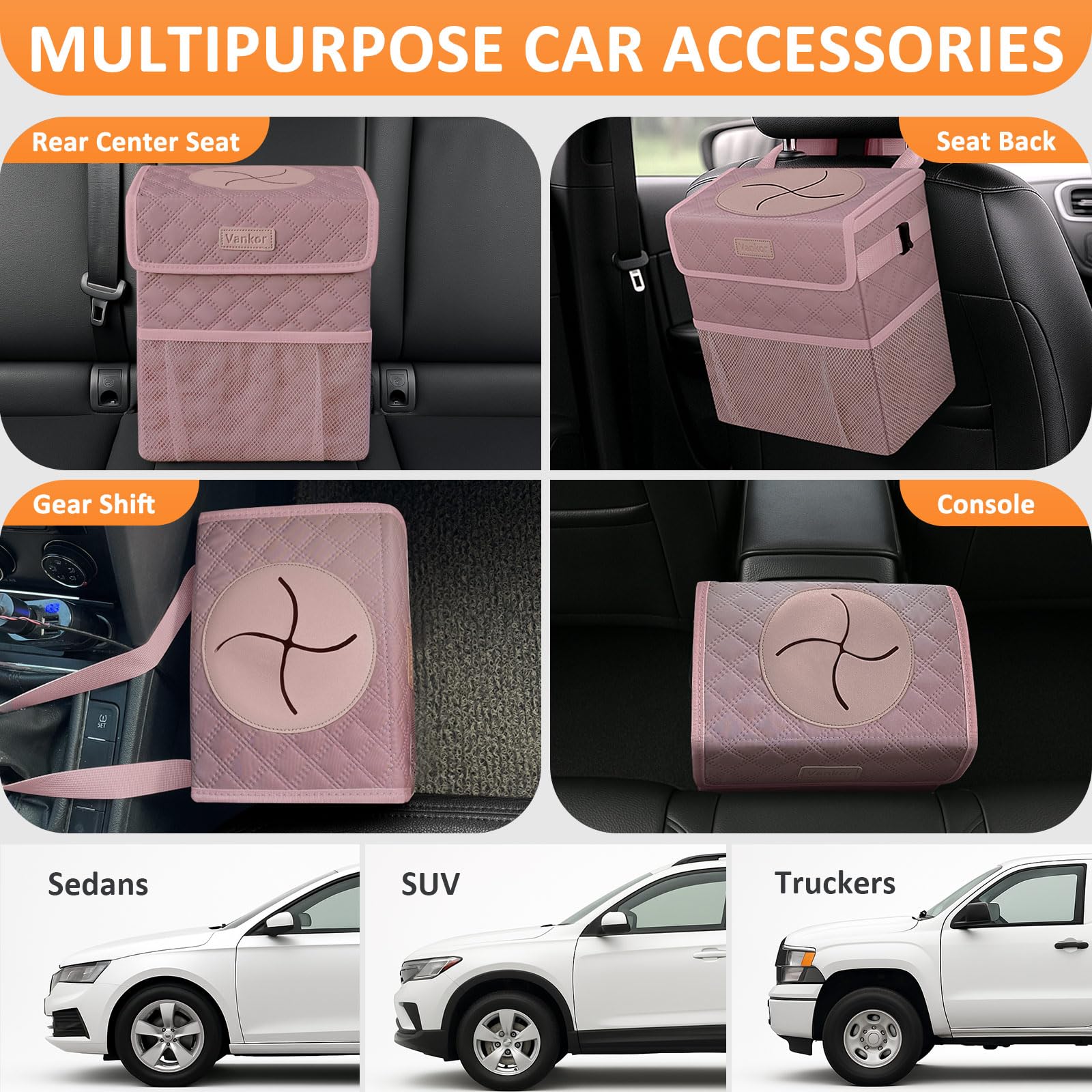 Vankor Car Trash Can Cute Trash Bag Bin Hanging Waterproof Automotive Garbage Cans Leak Proof Vehicle Trash Can Diamond Pattern-