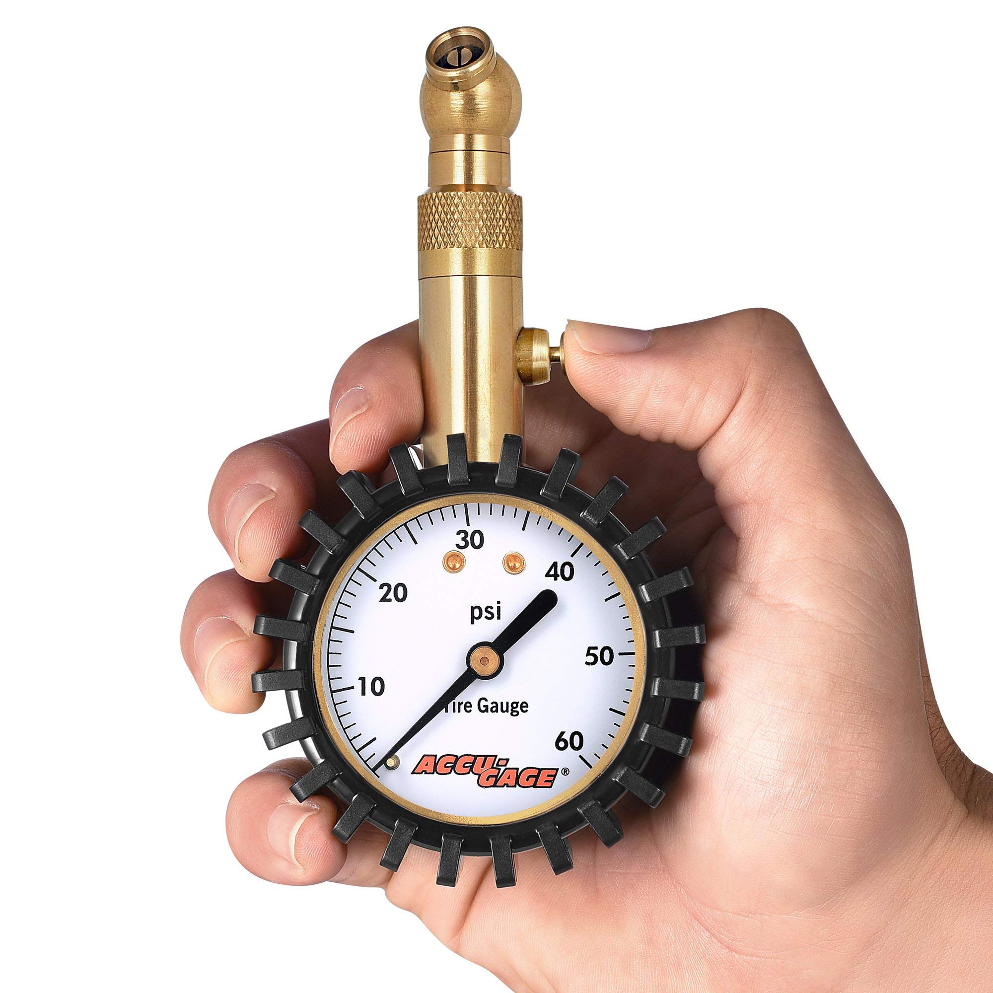 Accu-Gage Rs60Xa Professional Tire Pressure Gauge With Protective Rubber Guard (60 Psi)