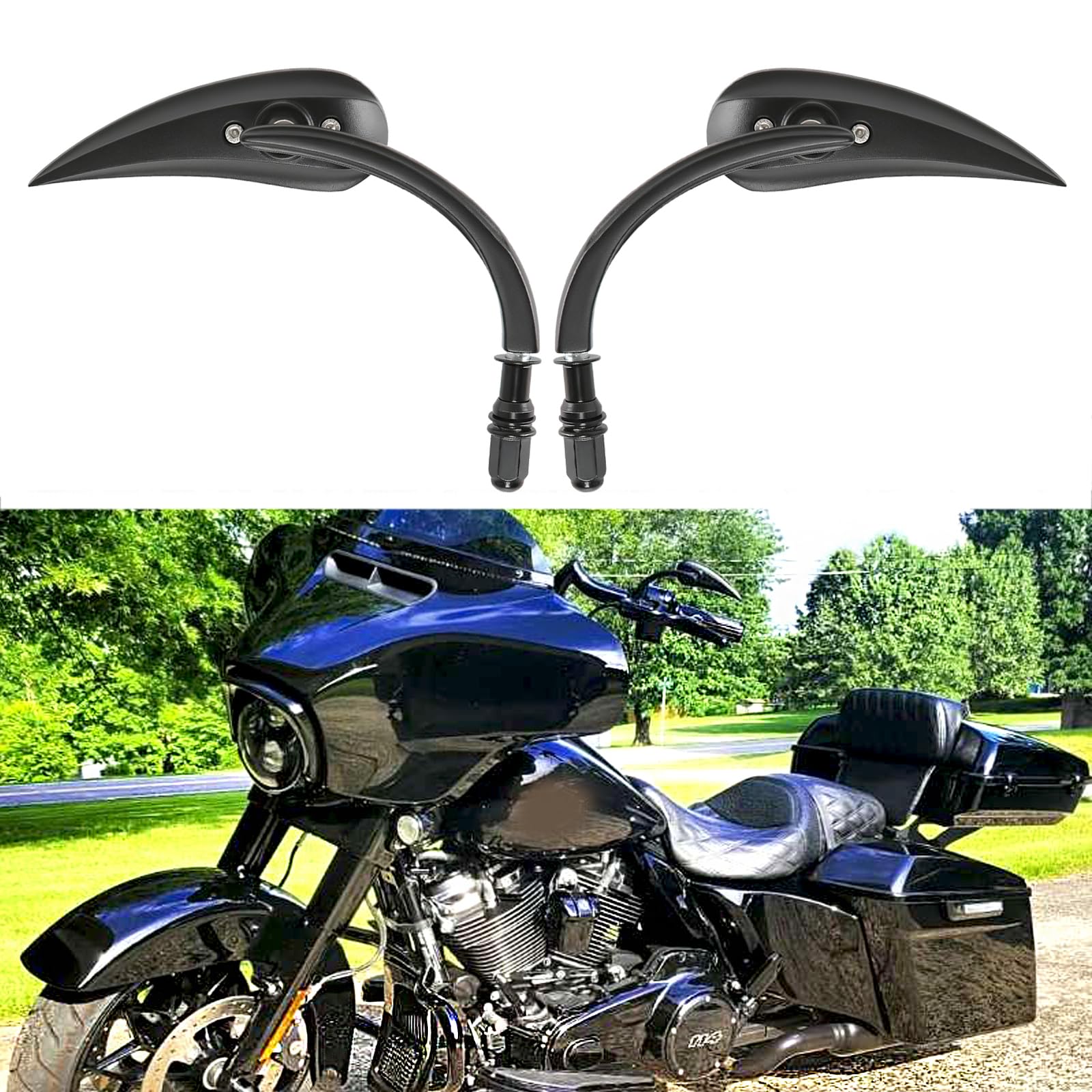 Black Motorcycle Rear View Sportster Mirrors Compatible With Harley Road King Street Electra Glide Road Glide Dyna Softail Rearv