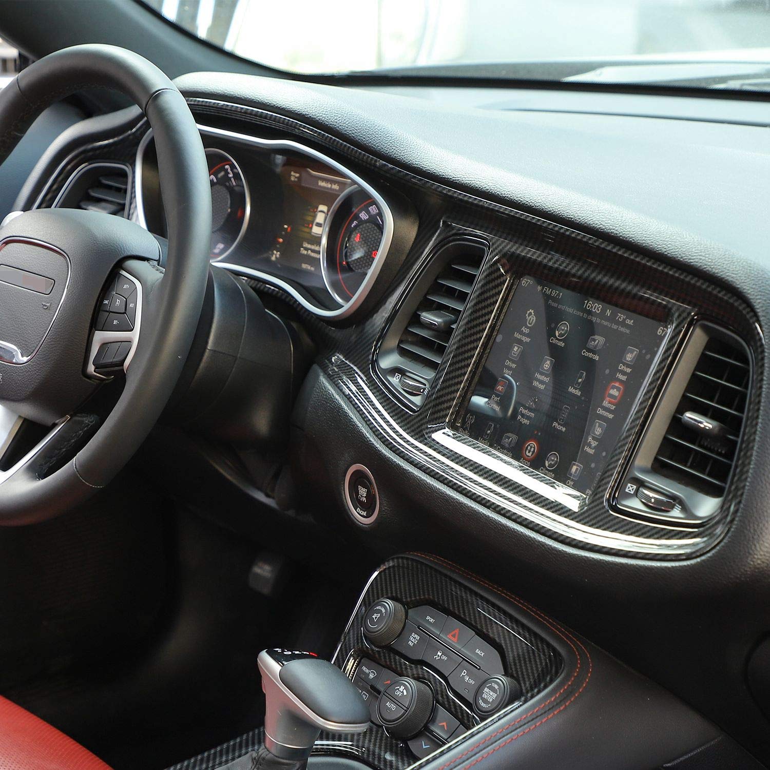 Voodonala For Challenger Abs Carbon Fiber Center Consoles Dash Board Dashboard Instrument Gauge Cluster Panel Protecter Cover Tr