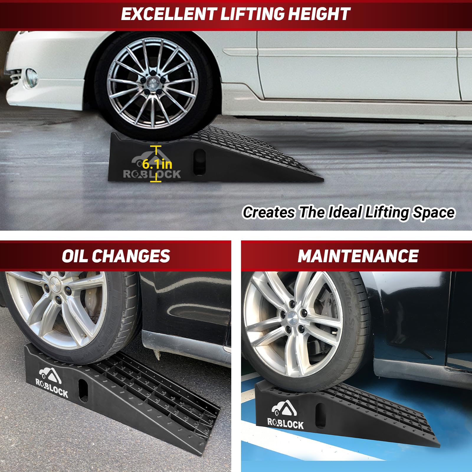 Roblock Heavy Duty Low Profile Car Ramps For Oil Changes, Portable Car Ramps For Low Cars High Lift And Jack Support, Vehicle Ra