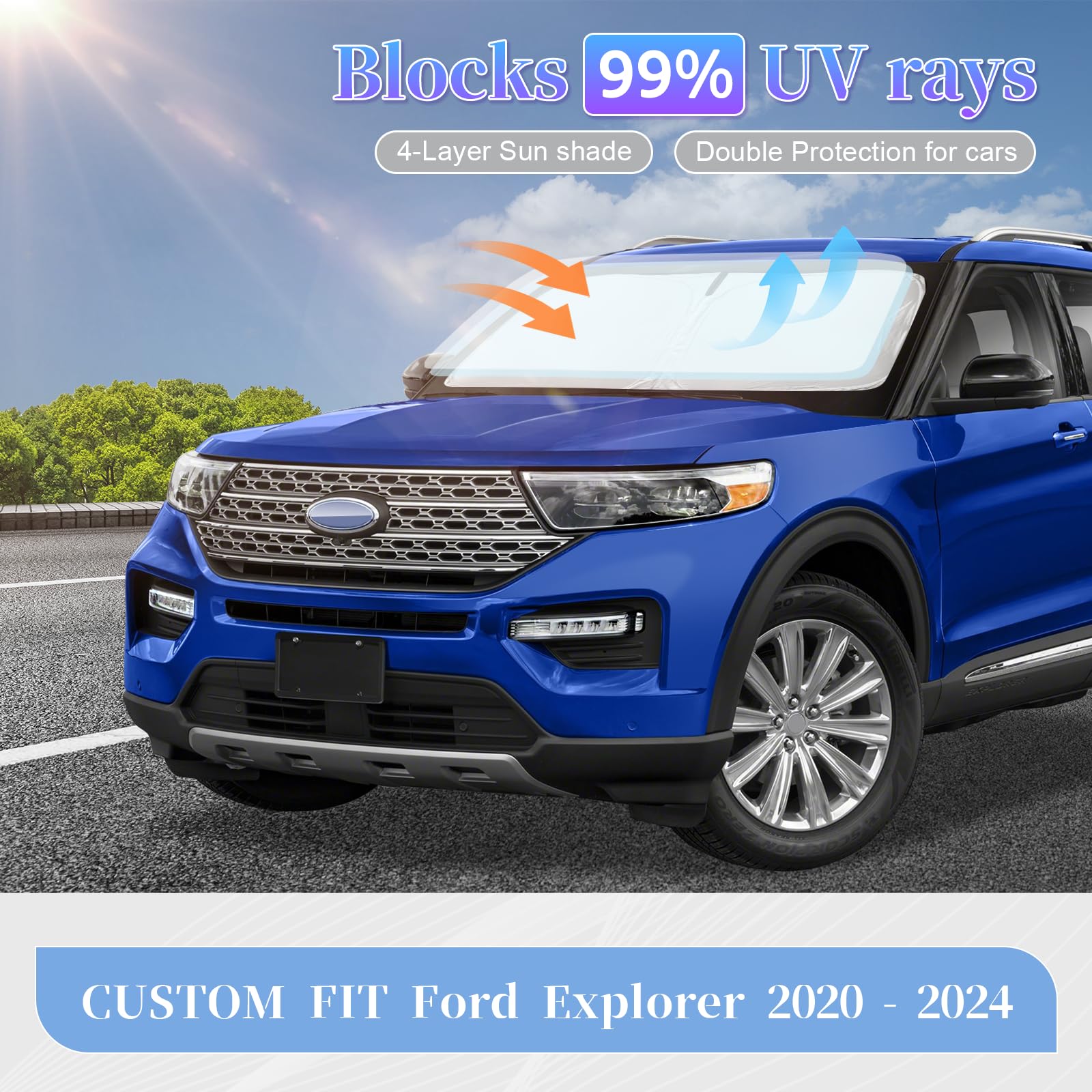 For Ford Explorer 2020-2024 Sun Shade Sunshade Windshield Cover, 4-Layer Front Window Shade Custom Fit Explorer Suv St Xlt, Limi