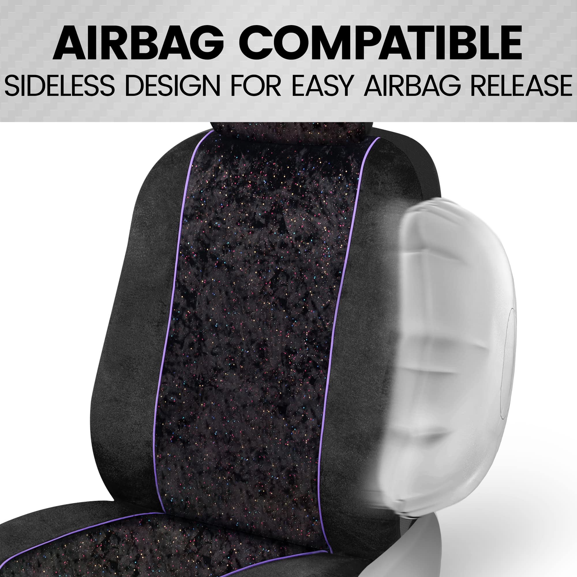 Bdk Black Stardust Car Seat Covers For Front Seats, 2 Count.Glitter Pattern Front Seat Cover Set With Matching Headrest, Sideles