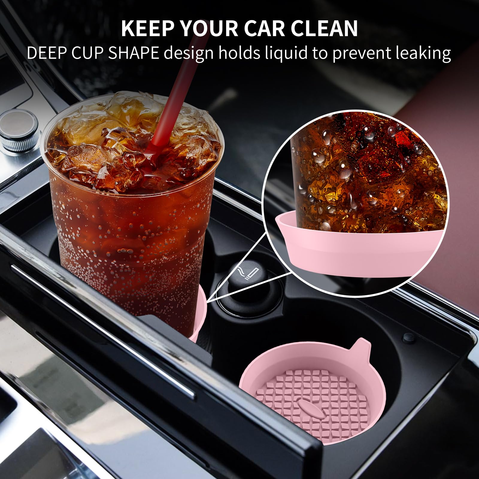 Me.Fan Car Cup Holder Coasters [4 Pack] Silicone Cups Mats, Automotive Universal Non-Slip Recessed Interior Accessories Dusty Ro