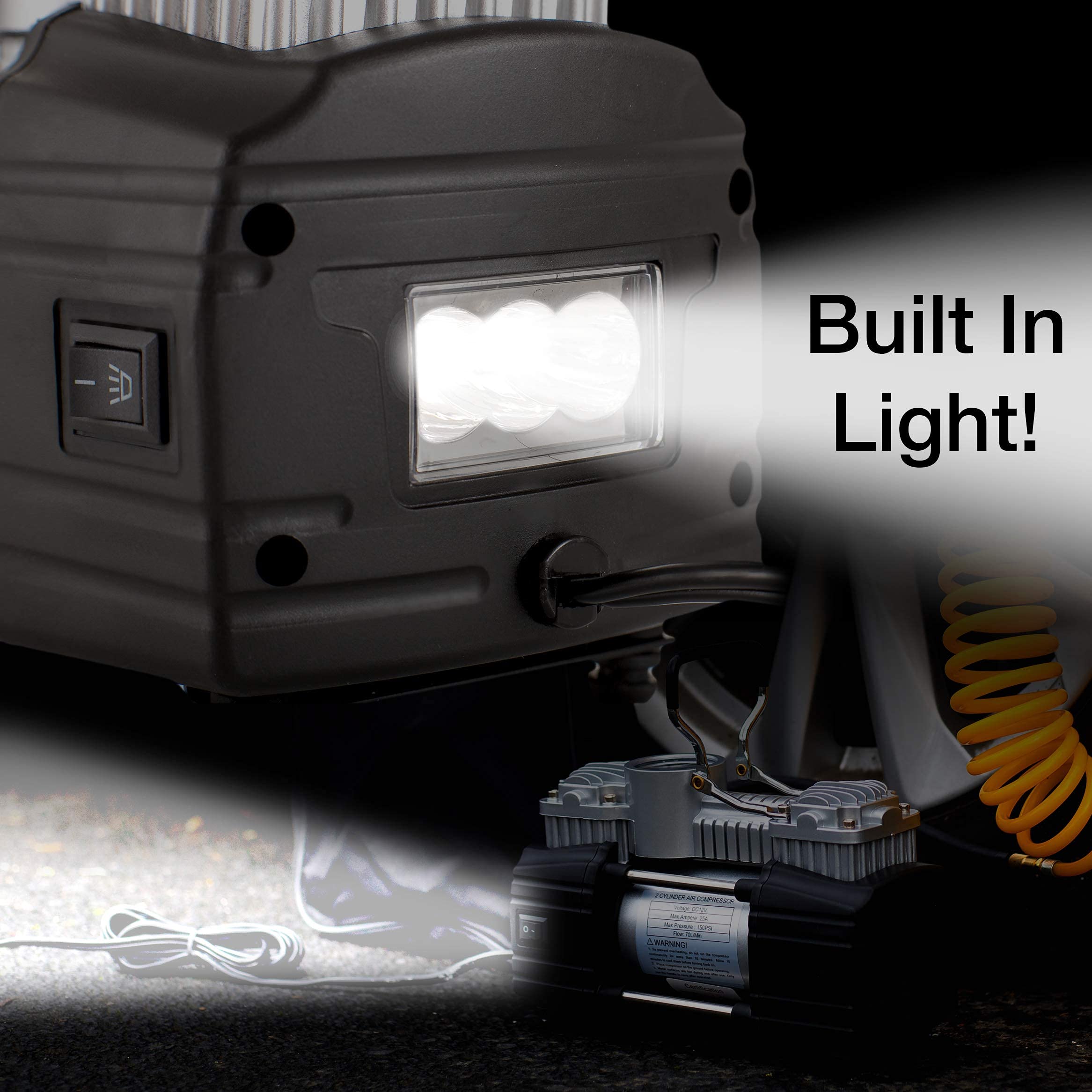 Portable Double Cylinder Air Compressor Tire Inflator With Led Flashlight, 12V Compact Air Pump For Car Tires, 150 Psi Heavy-Dut