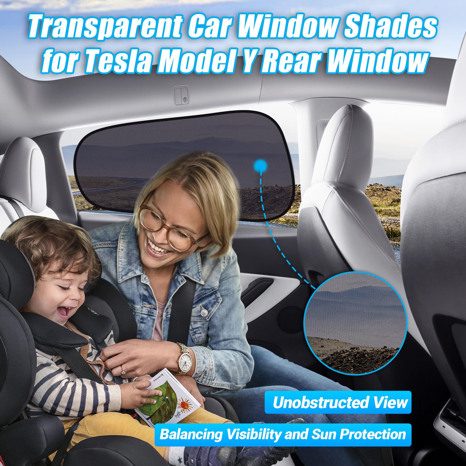 ZATOOTO Car Window Shades for Tesla Model Y Rear Window, Baby Window Shades for Back Window Sun Shade Semi-Transparent Cling Car